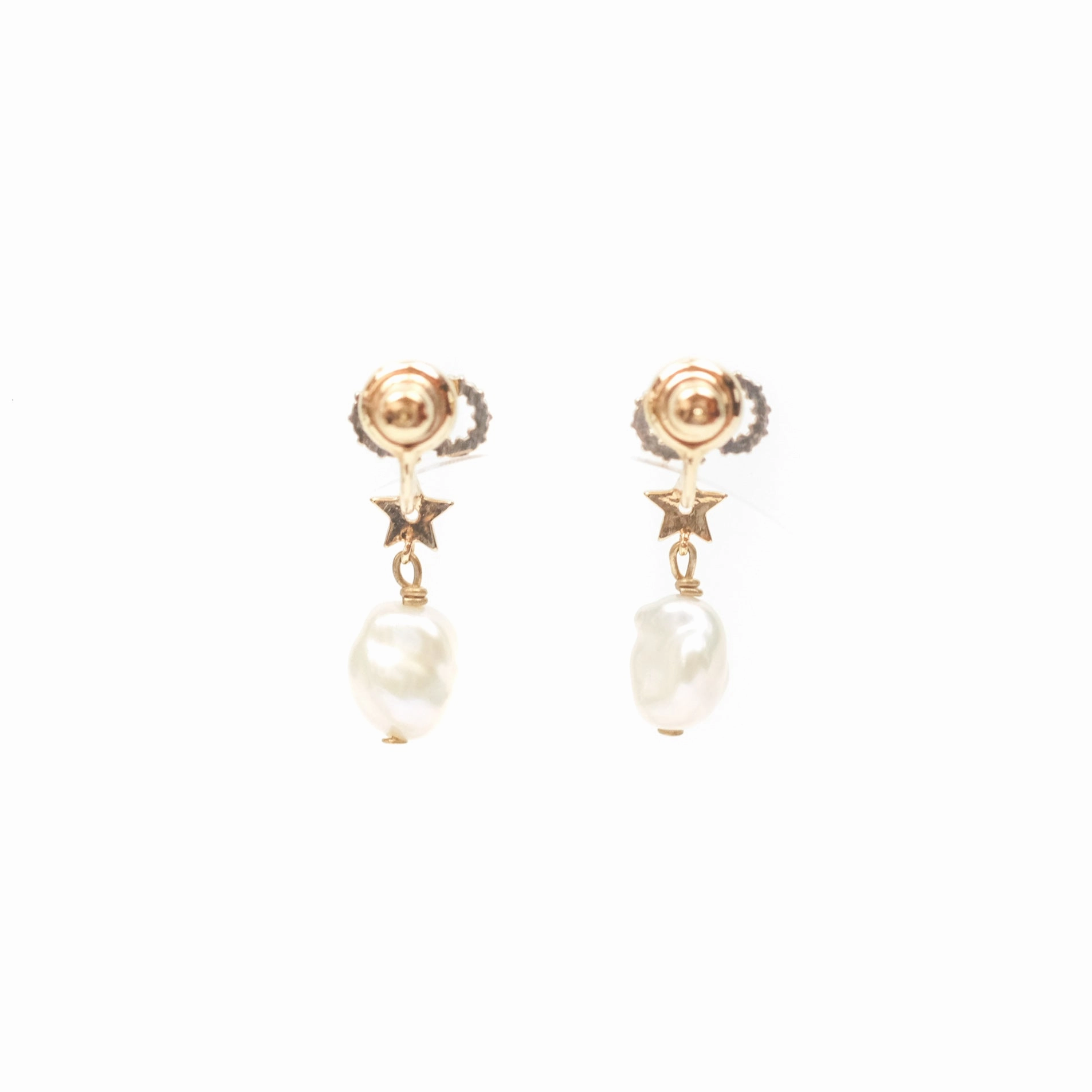 Dior CD Star Pearl Drop Earrings Gold Tone