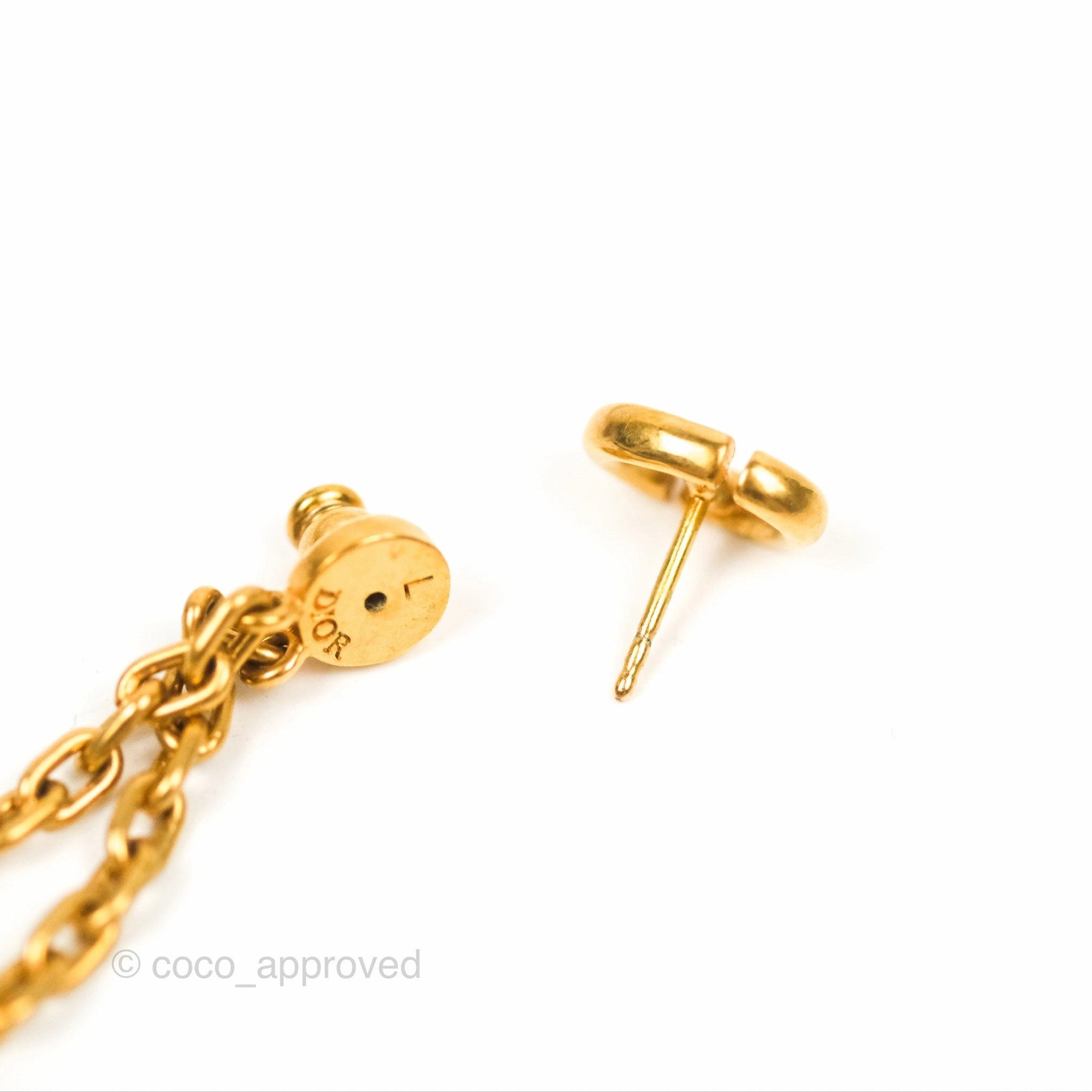 Dior CD Star Pearl Drop Earrings Matte Gold Tone