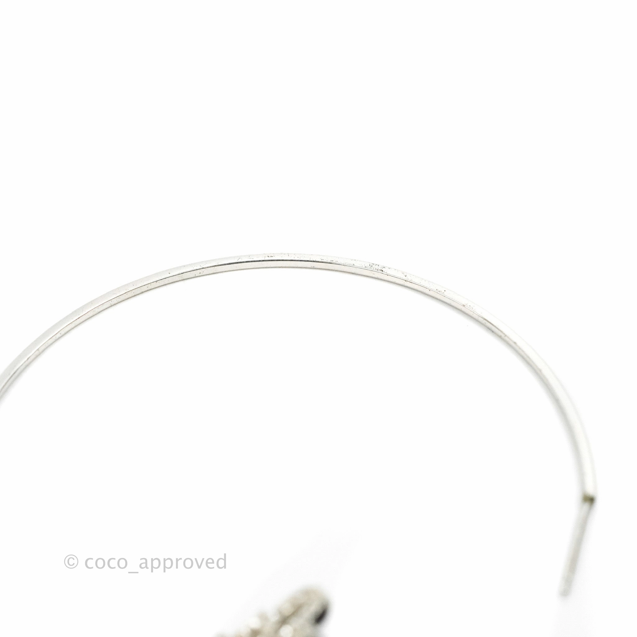 Dior Crystal Logo Hoop Earrings Silver Tone