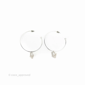 Dior Crystal Logo Hoop Earrings Silver Tone