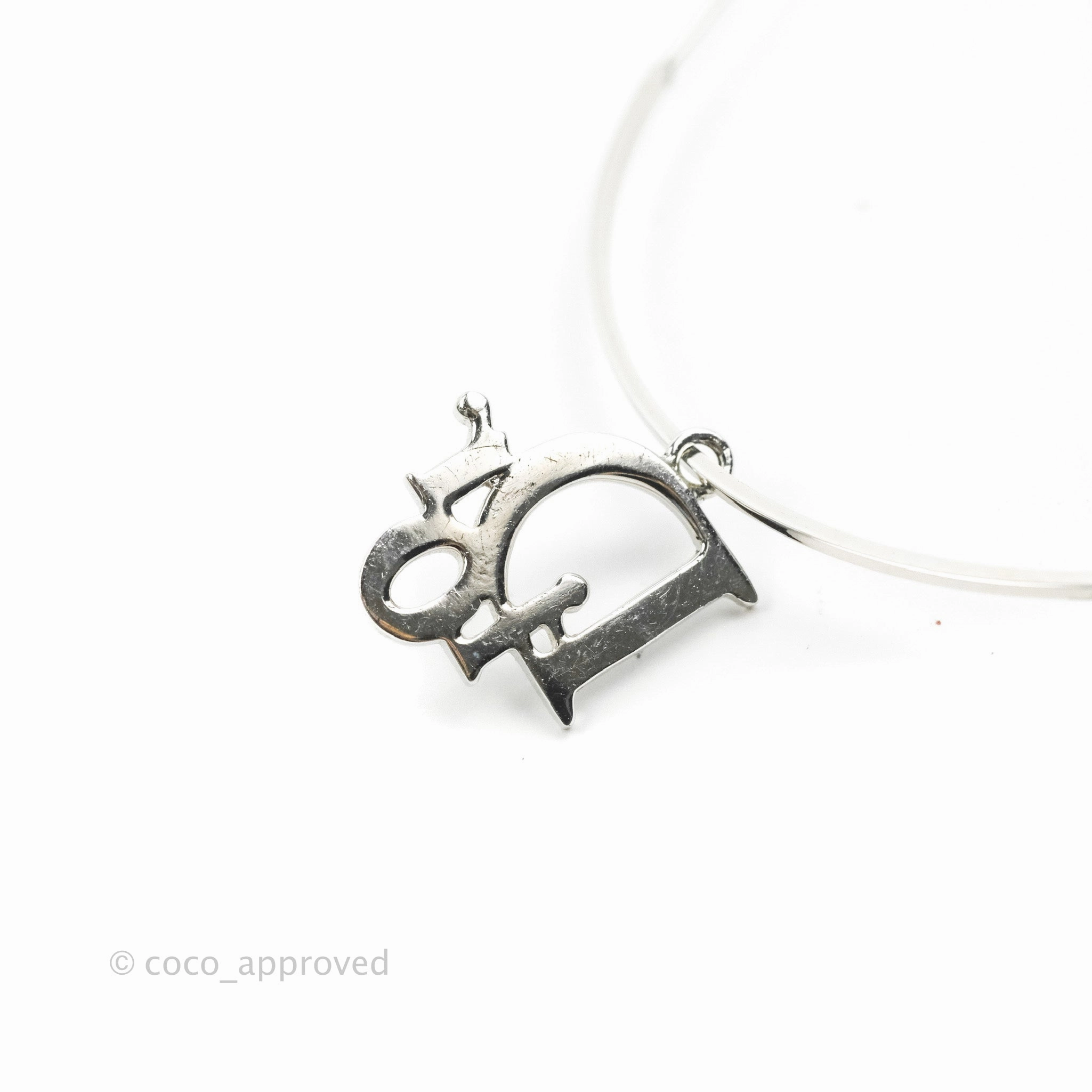 Dior Crystal Logo Hoop Earrings Silver Tone