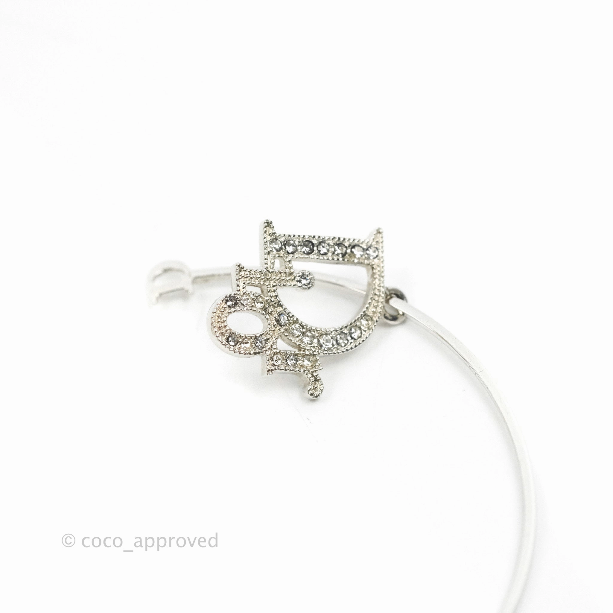 Dior Crystal Logo Hoop Earrings Silver Tone