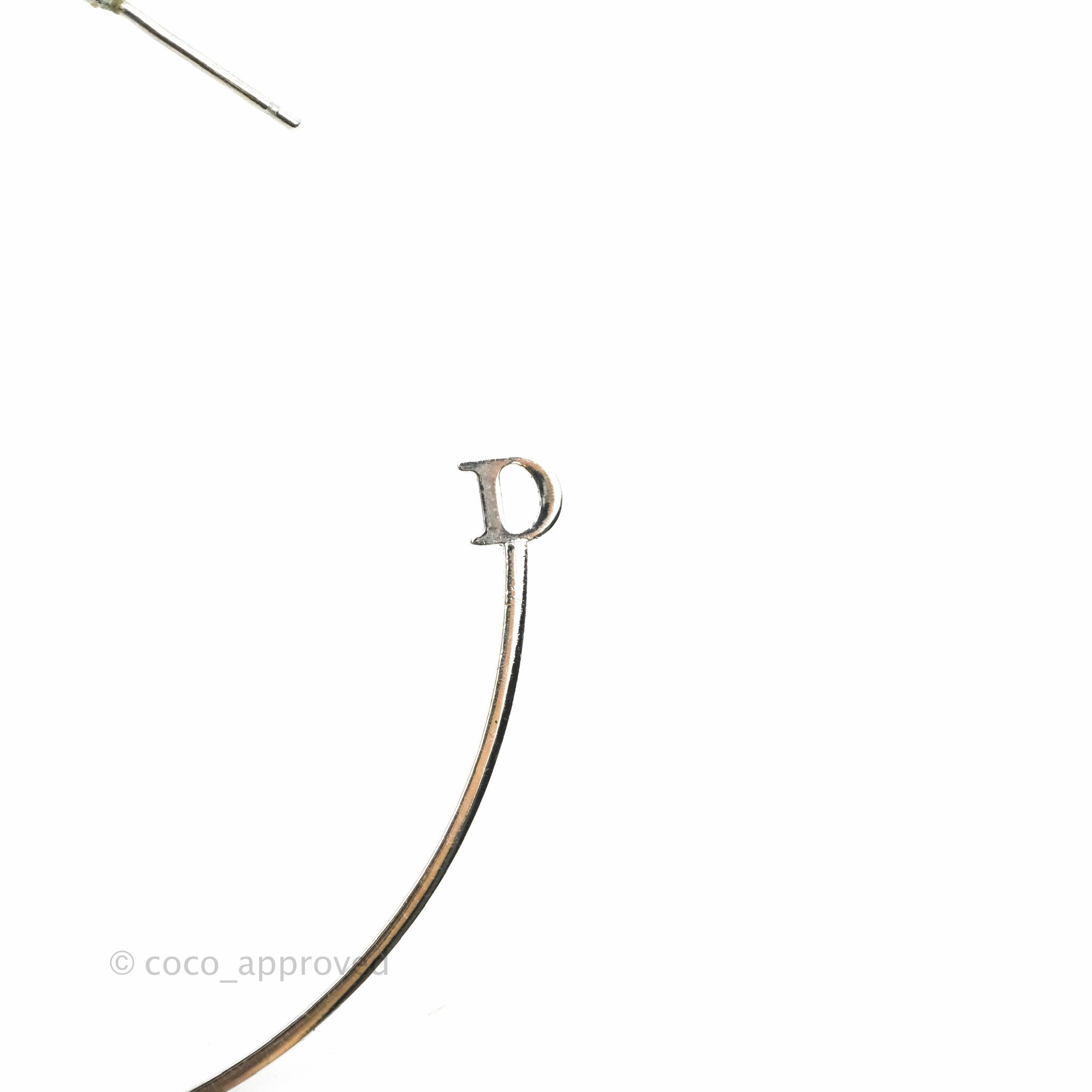 Dior Crystal Logo Hoop Earrings Silver Tone