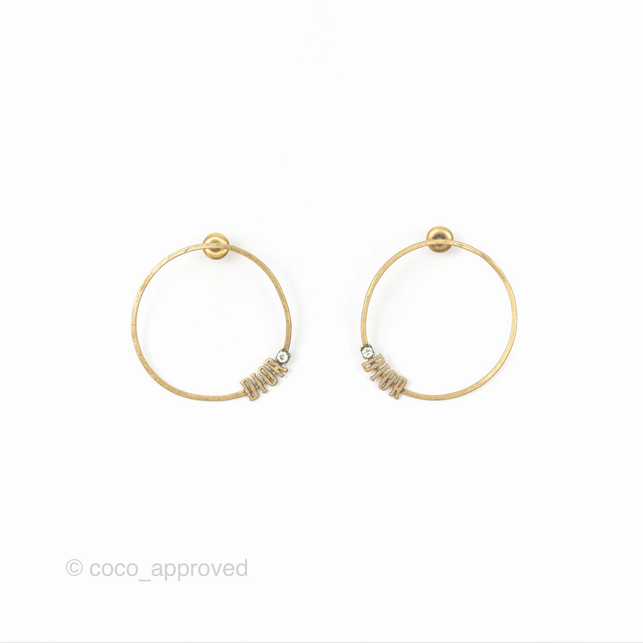 Dior Crystals Circle Earrings Antique Gold Tone
