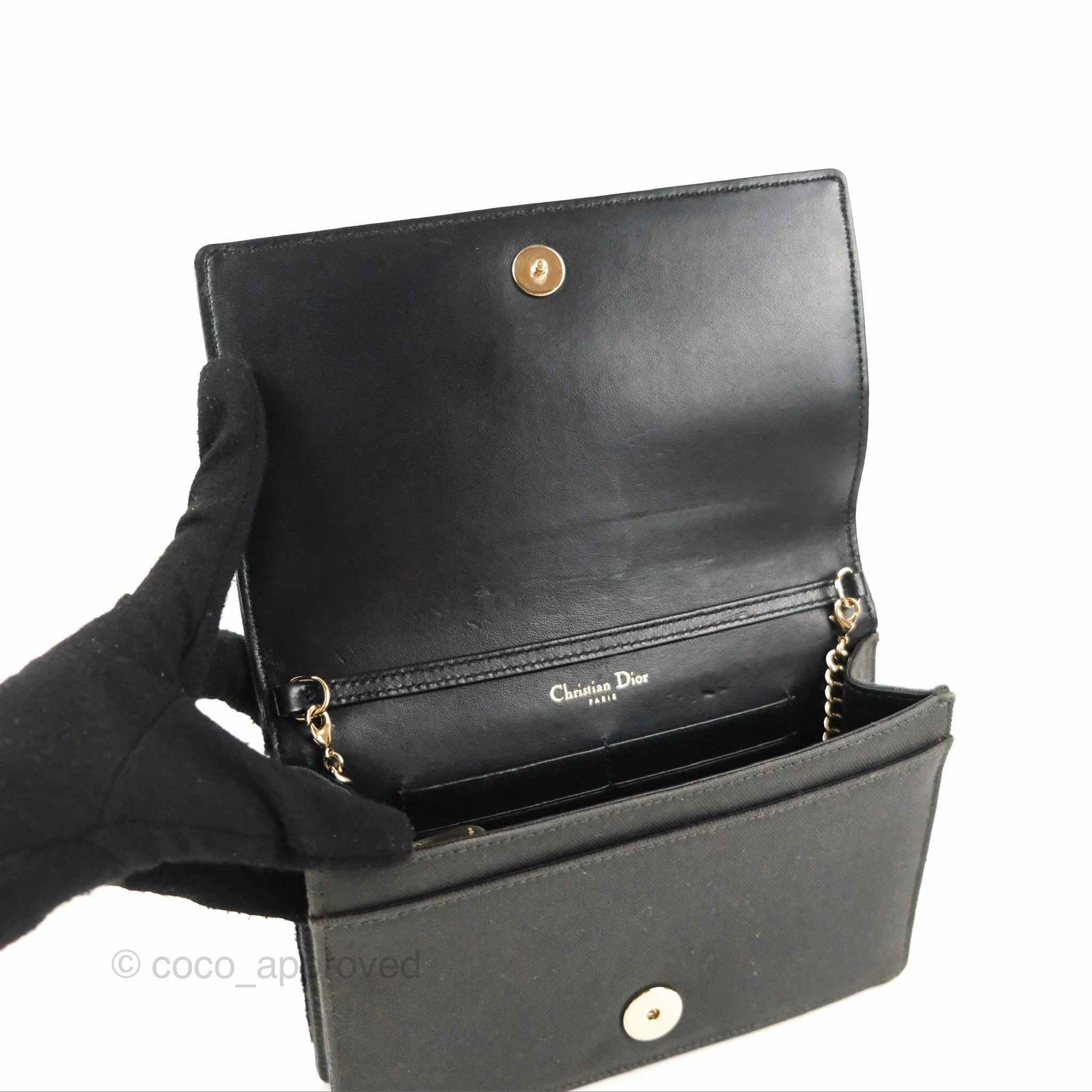 Dior Diorama Oblique Wallet On Chain WOC Black/White Velvet