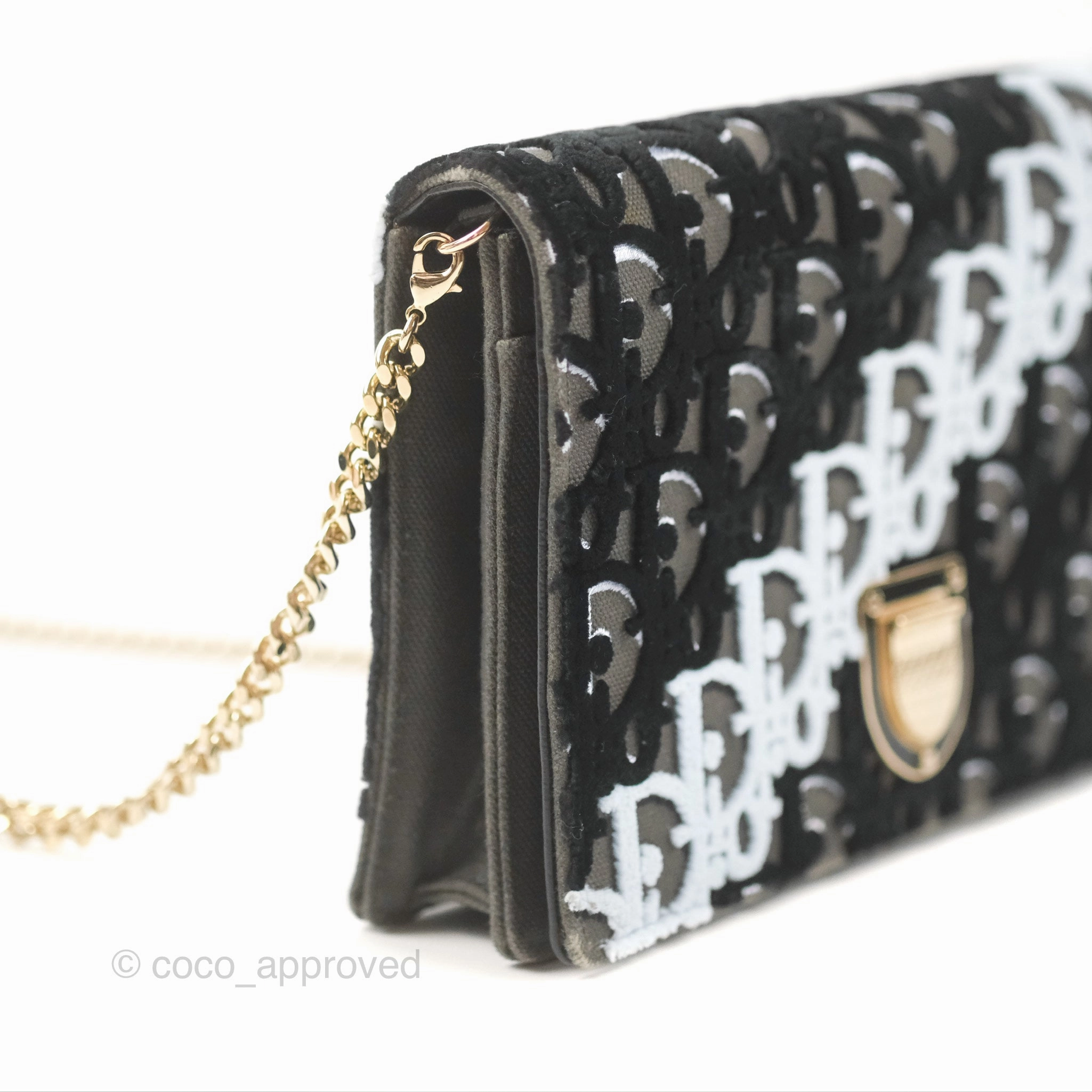 Dior Diorama Oblique Wallet On Chain WOC Black/White Velvet