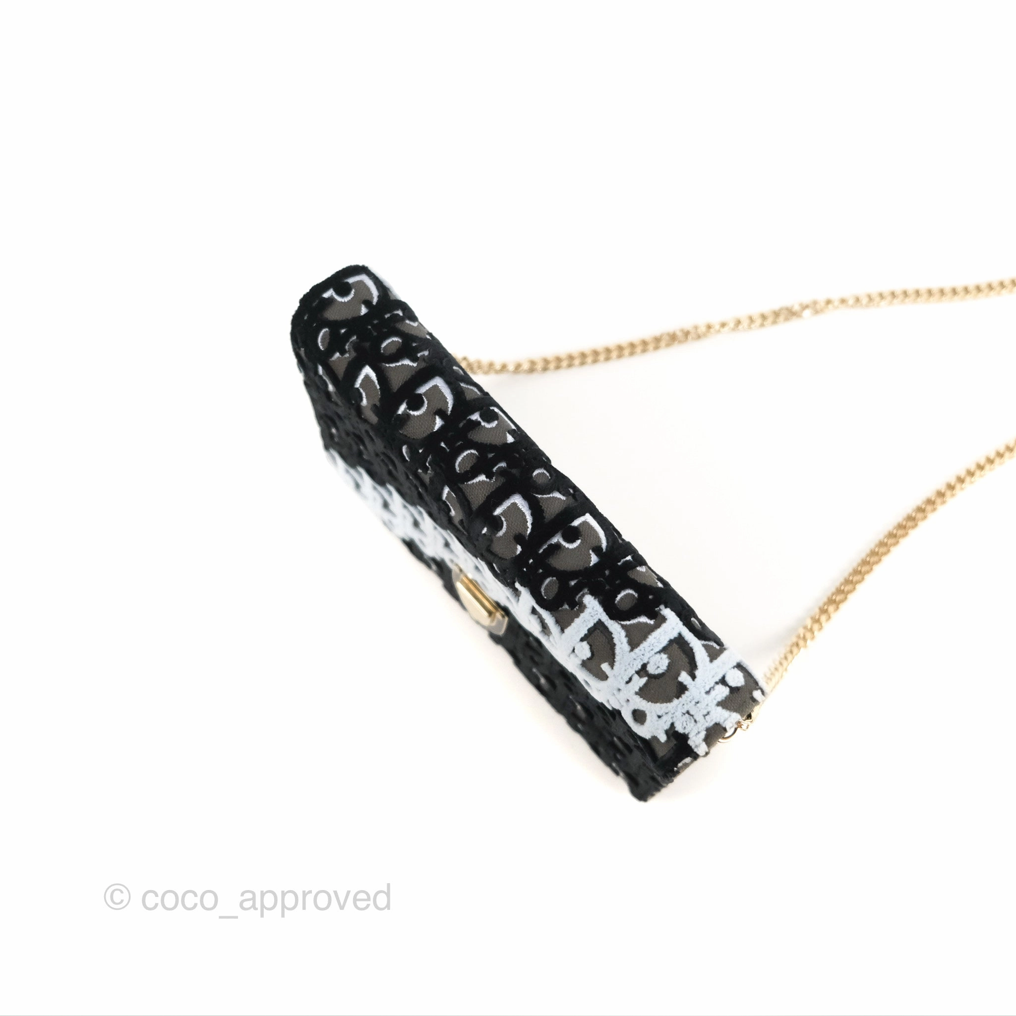 Dior Diorama Oblique Wallet On Chain WOC Black/White Velvet