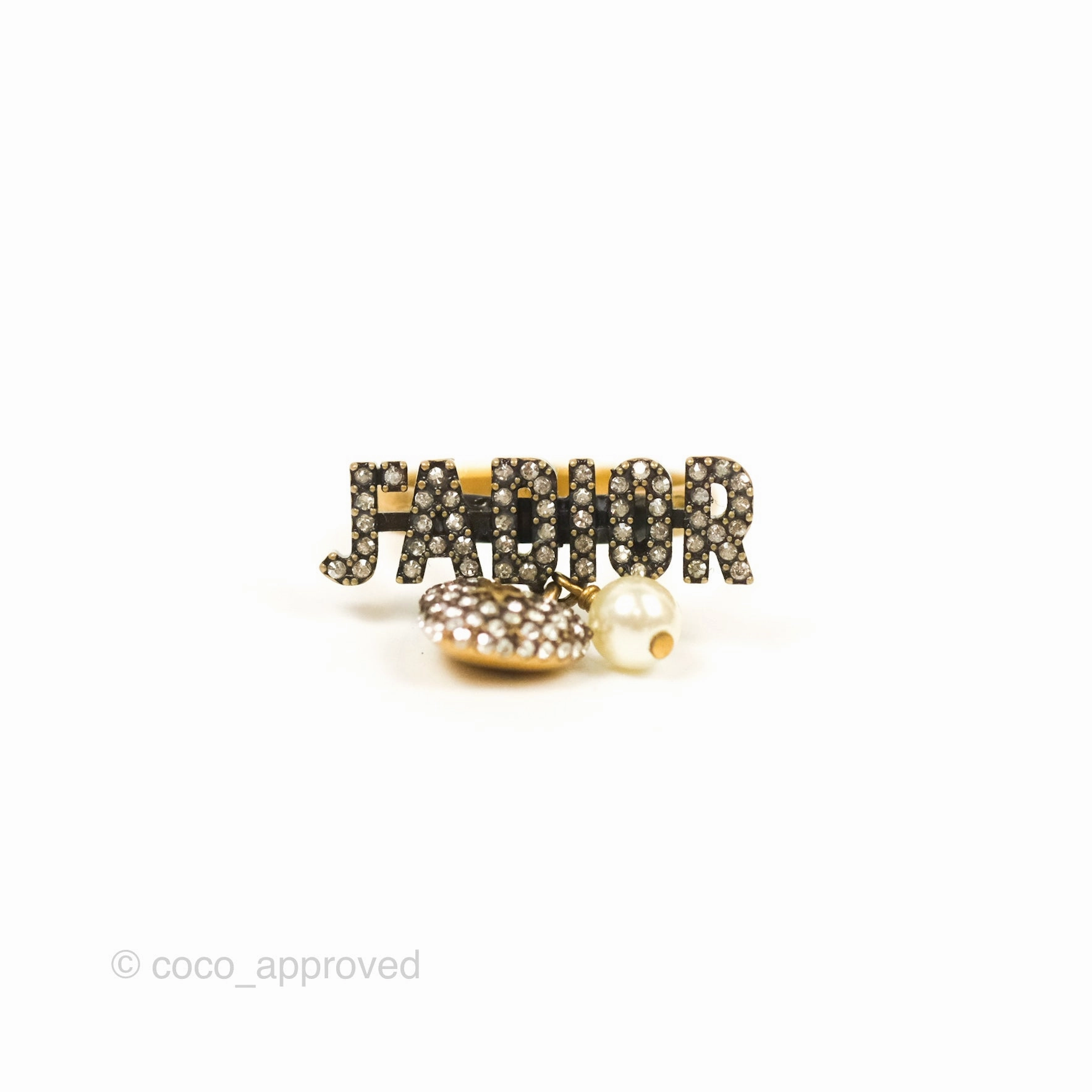 Dior J'adior Crystal Drop Charm Ring Set Antique Gold Tone