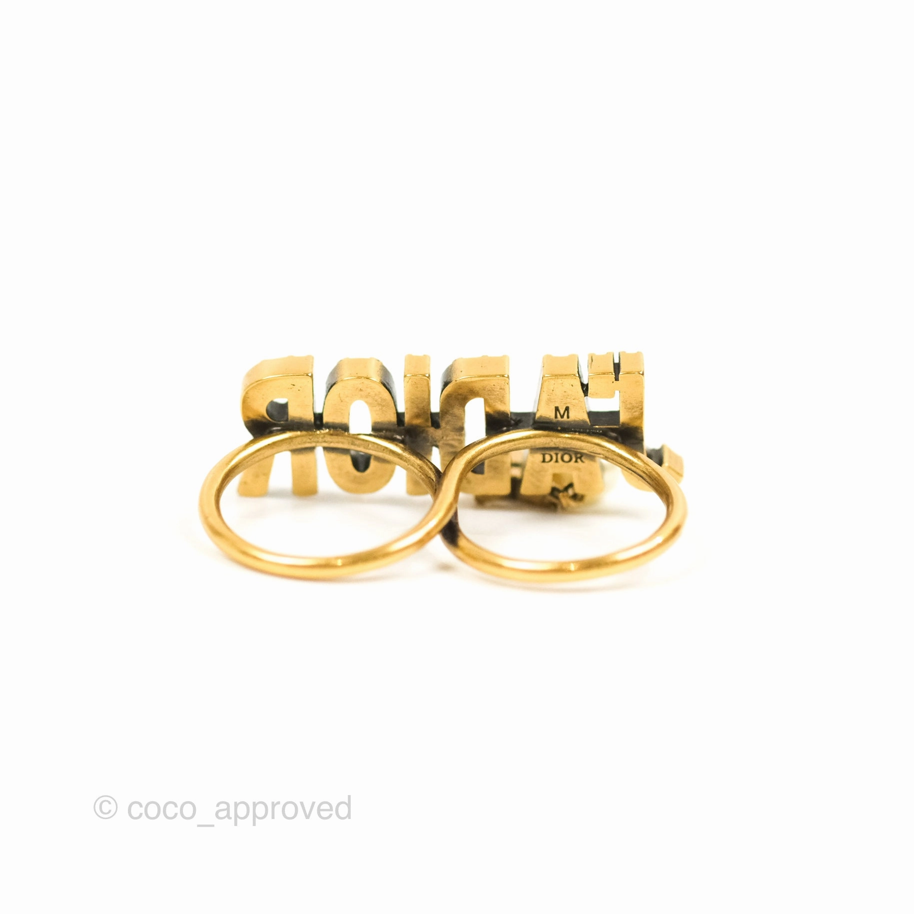 Dior J'adior Crystal Drop Charm Ring Set Antique Gold Tone