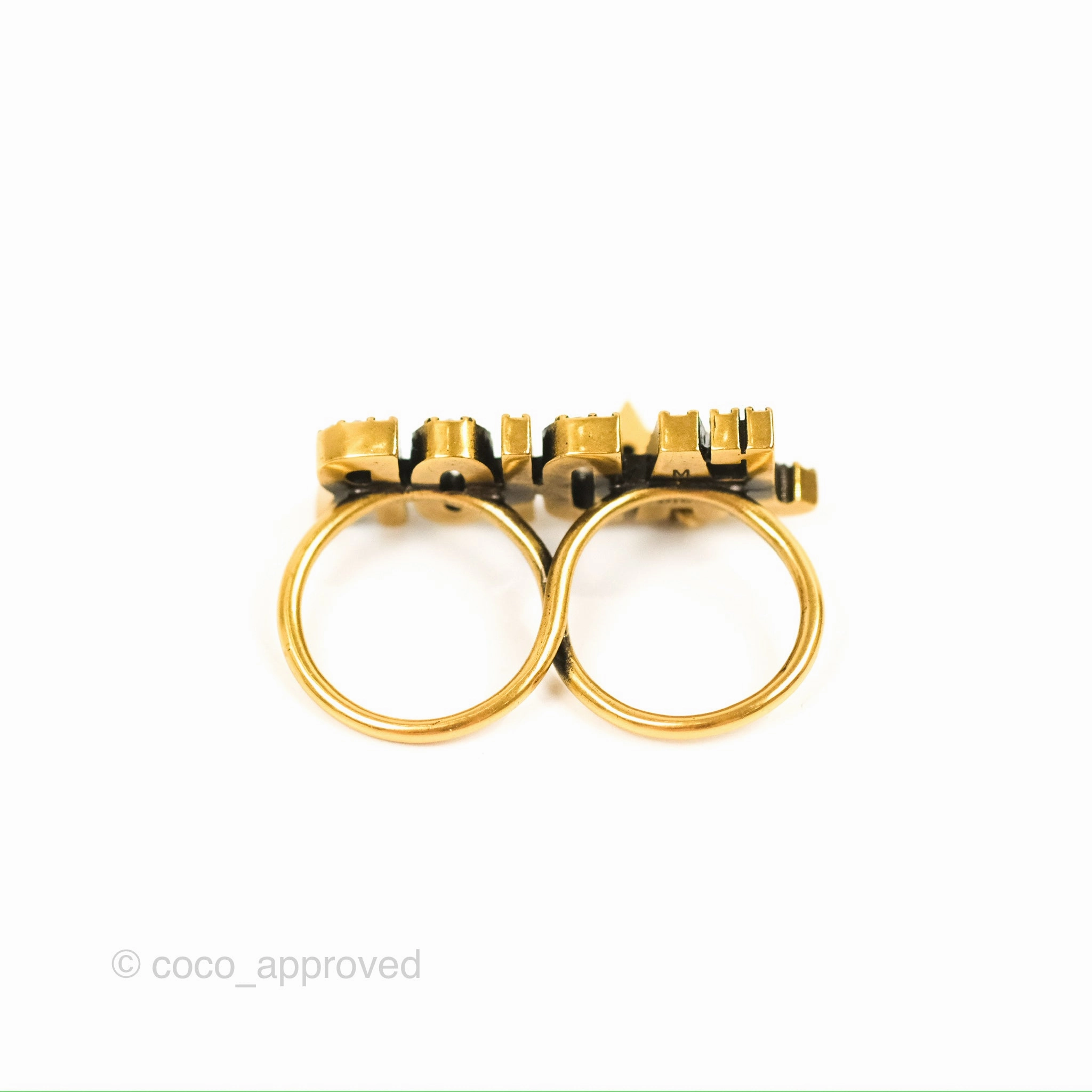 Dior J'adior Crystal Drop Charm Ring Set Antique Gold Tone