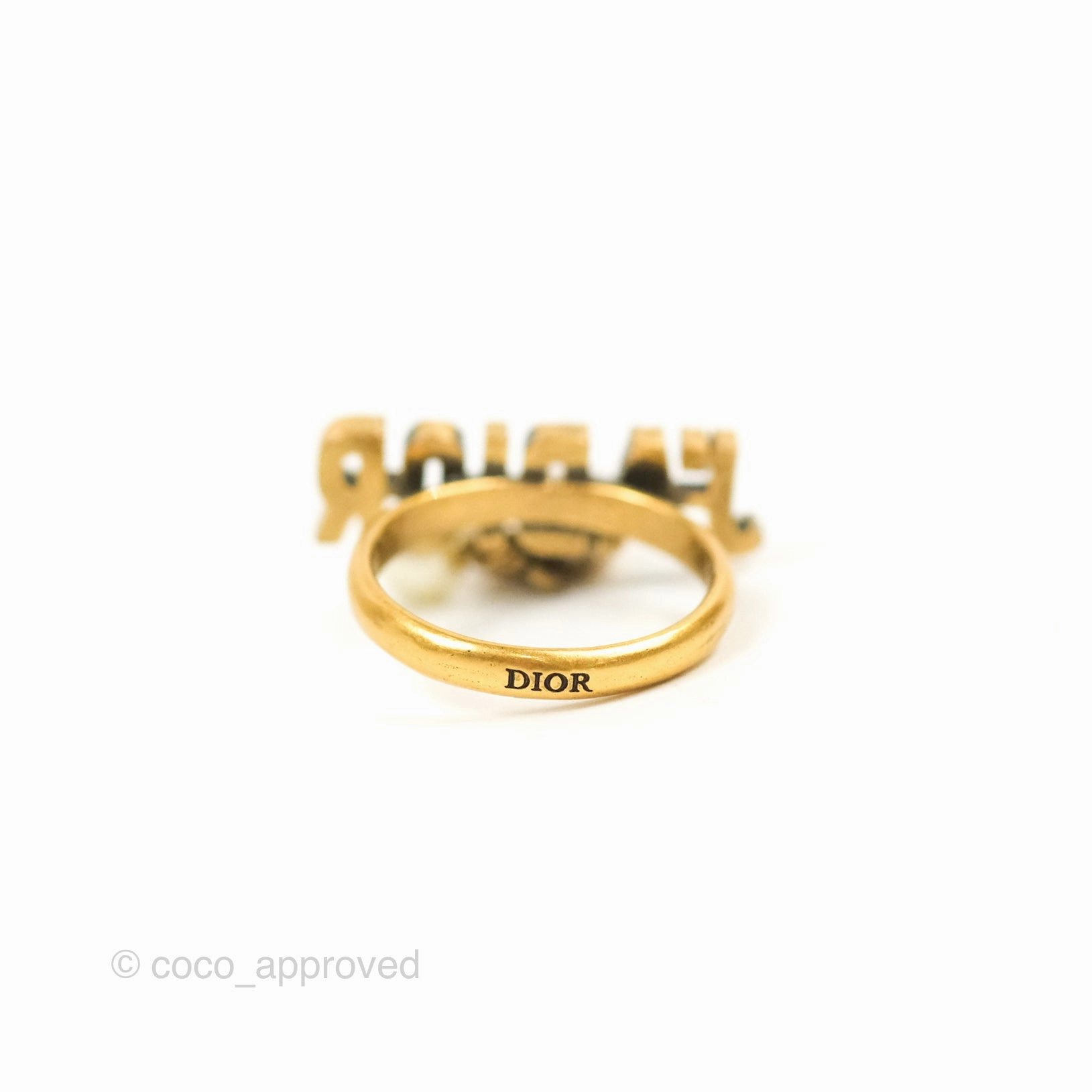 Dior J'adior Crystal Drop Charm Ring Set Antique Gold Tone