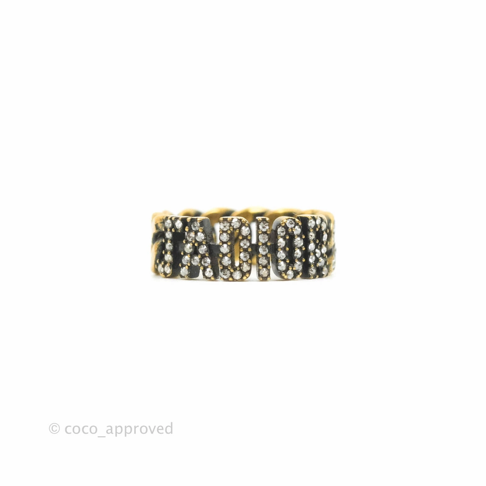 Dior J'adior Crystal Ring Antique Gold Finish Size M