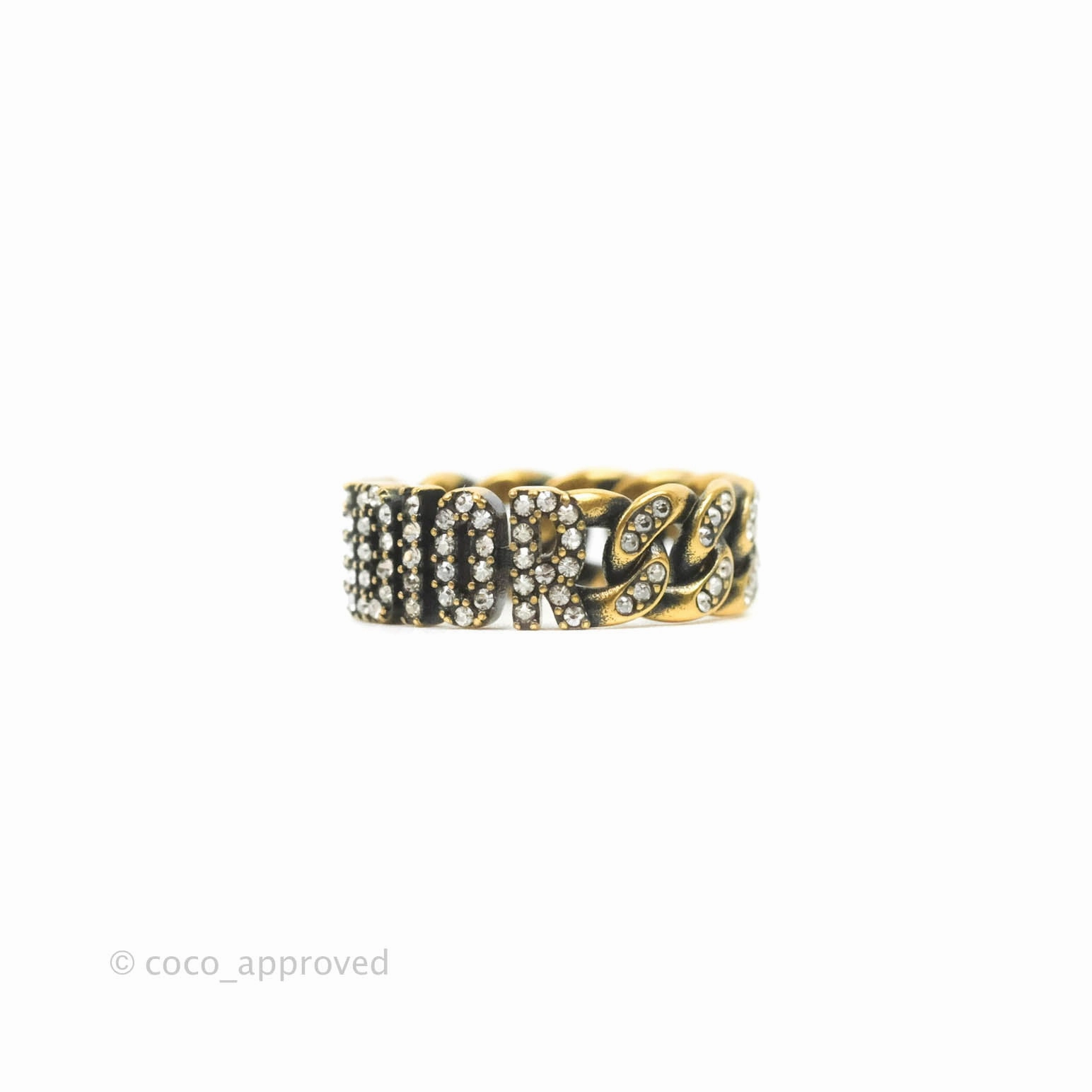 Dior J'adior Crystal Ring Antique Gold Finish Size M