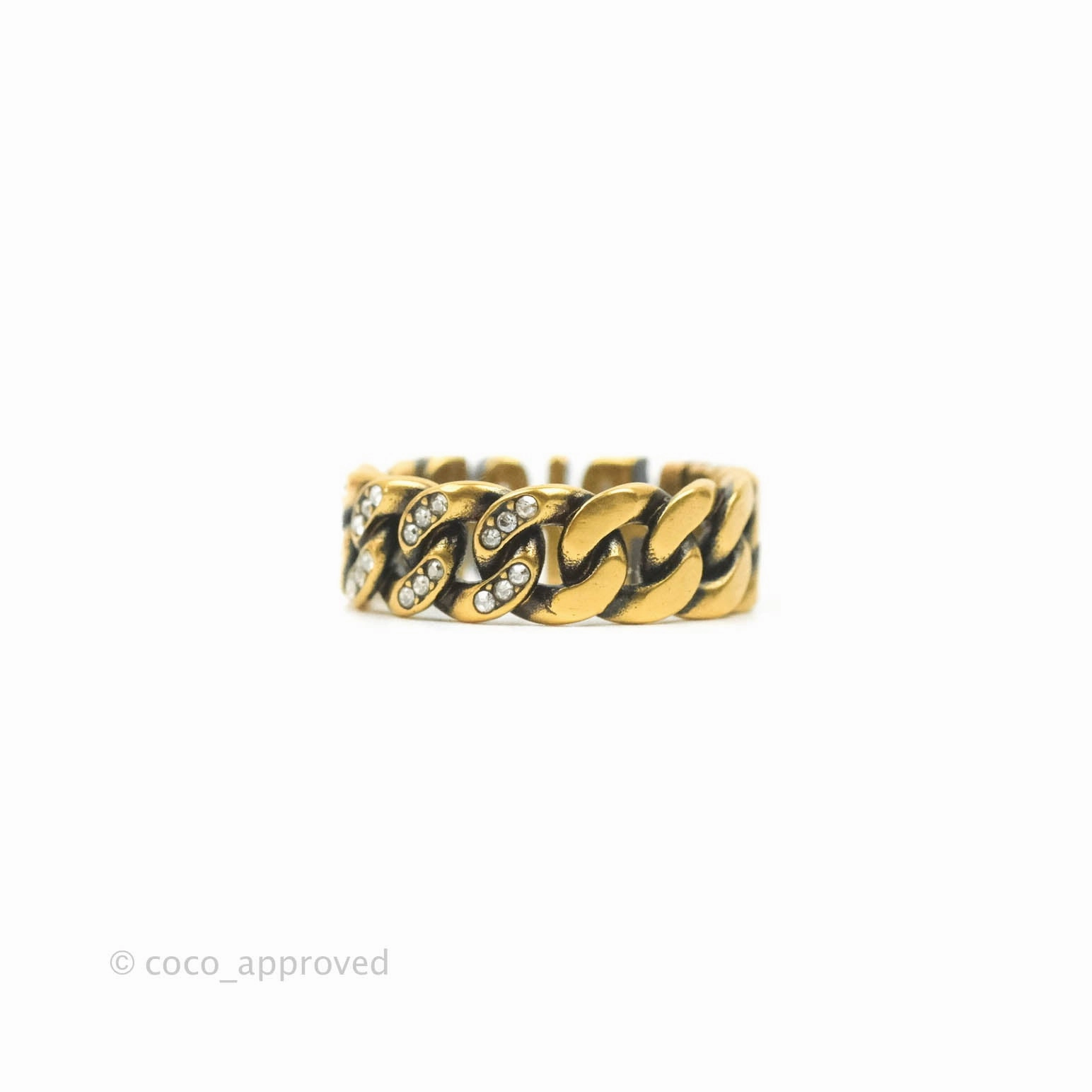 Dior J'adior Crystal Ring Antique Gold Finish Size M