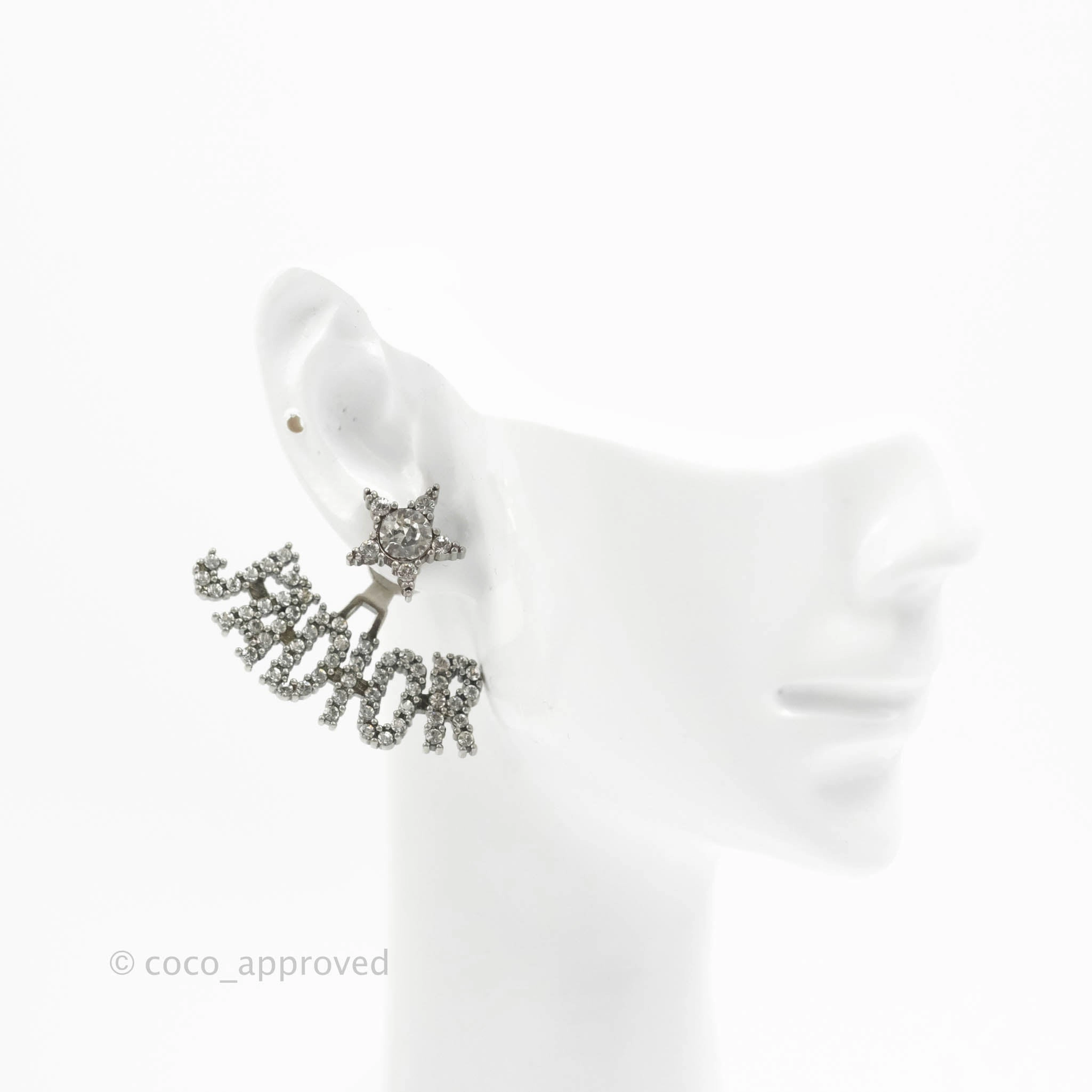 Dior J'ADIOR Earrings Antique Silver-Finish Metal with White Crystals