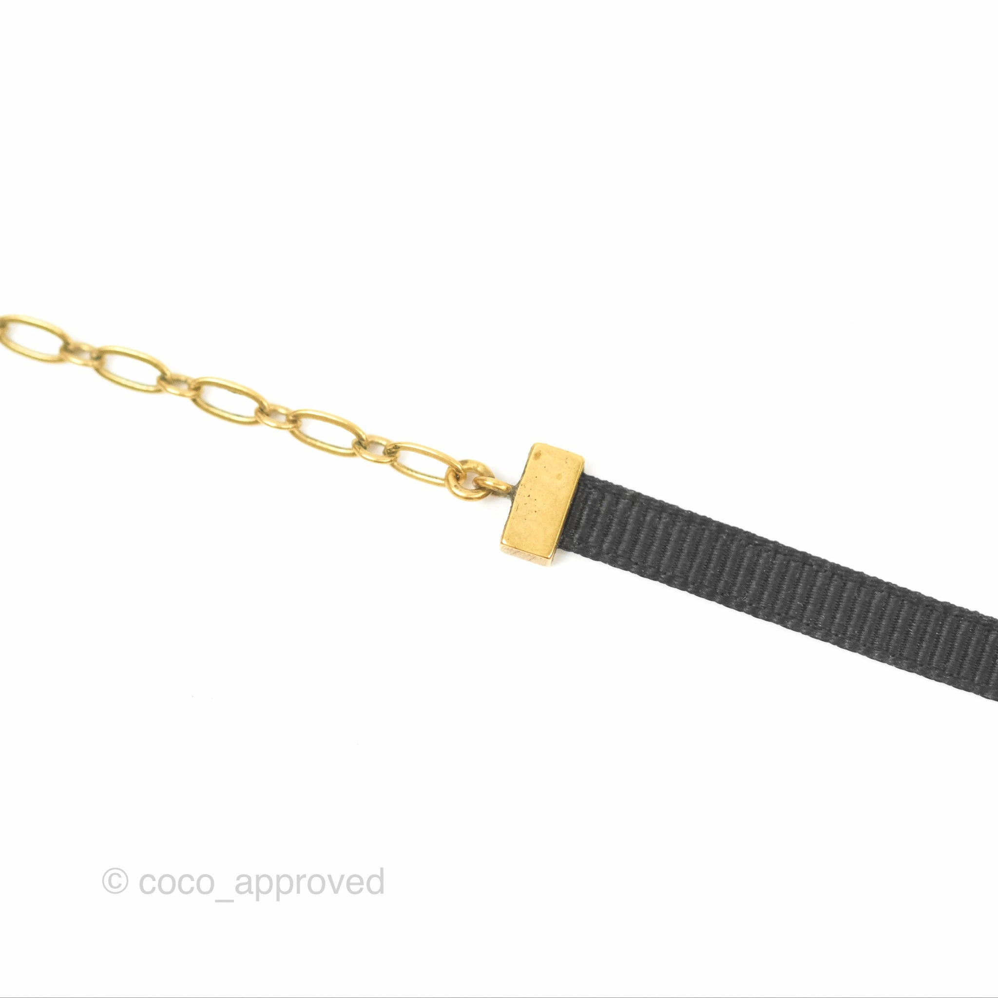 Dior J'adior Ribbon Choker Necklace Black Aged Gold Tone