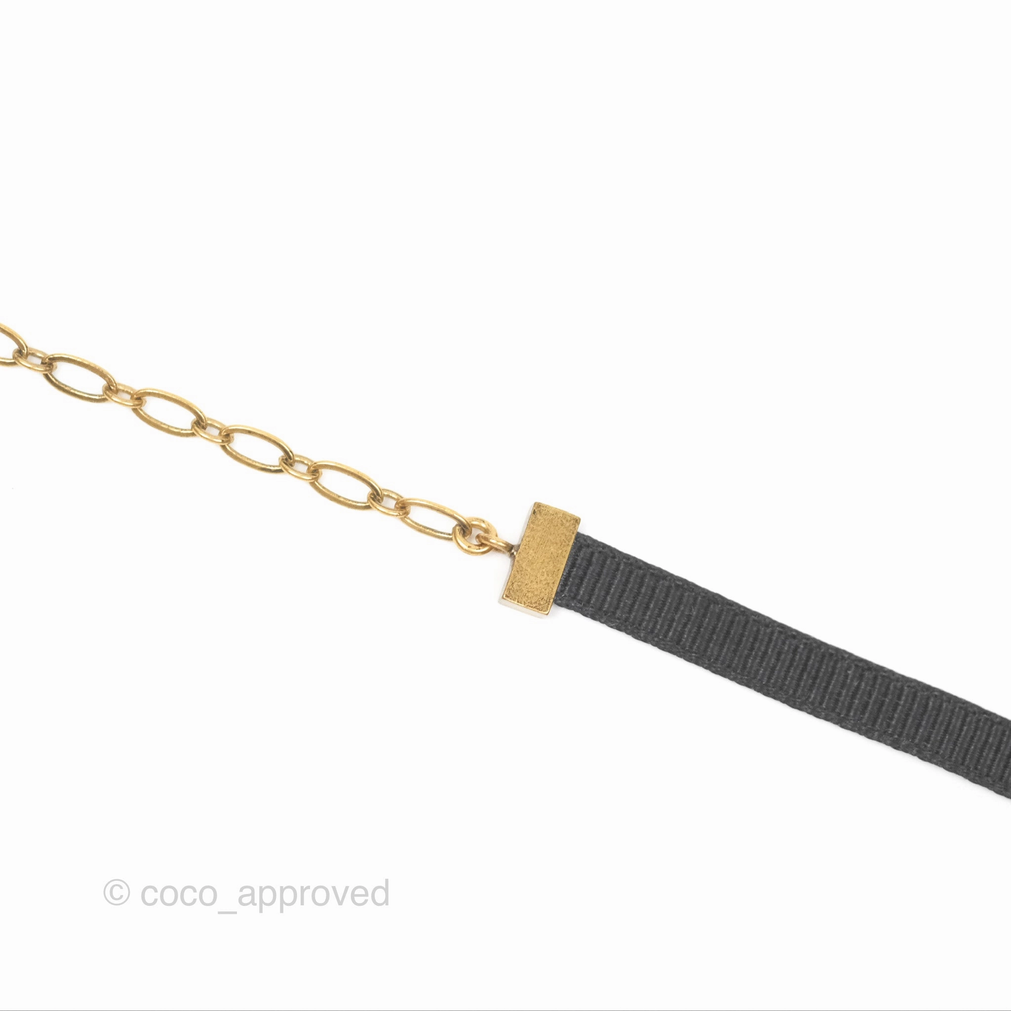 Dior J'adior Ribbon Choker Necklace Black Aged Gold Tone