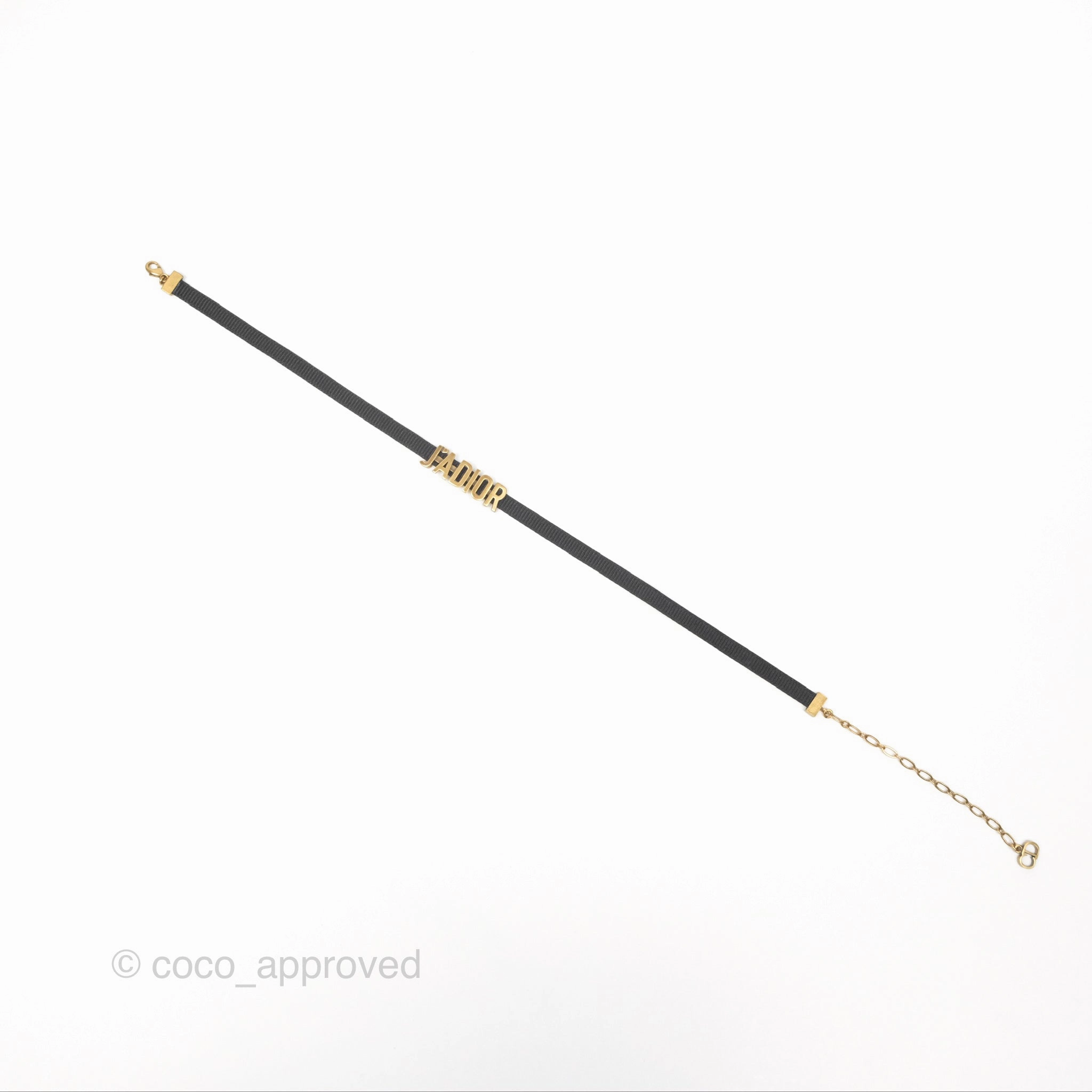 Dior J'adior Ribbon Choker Necklace Black Aged Gold Tone