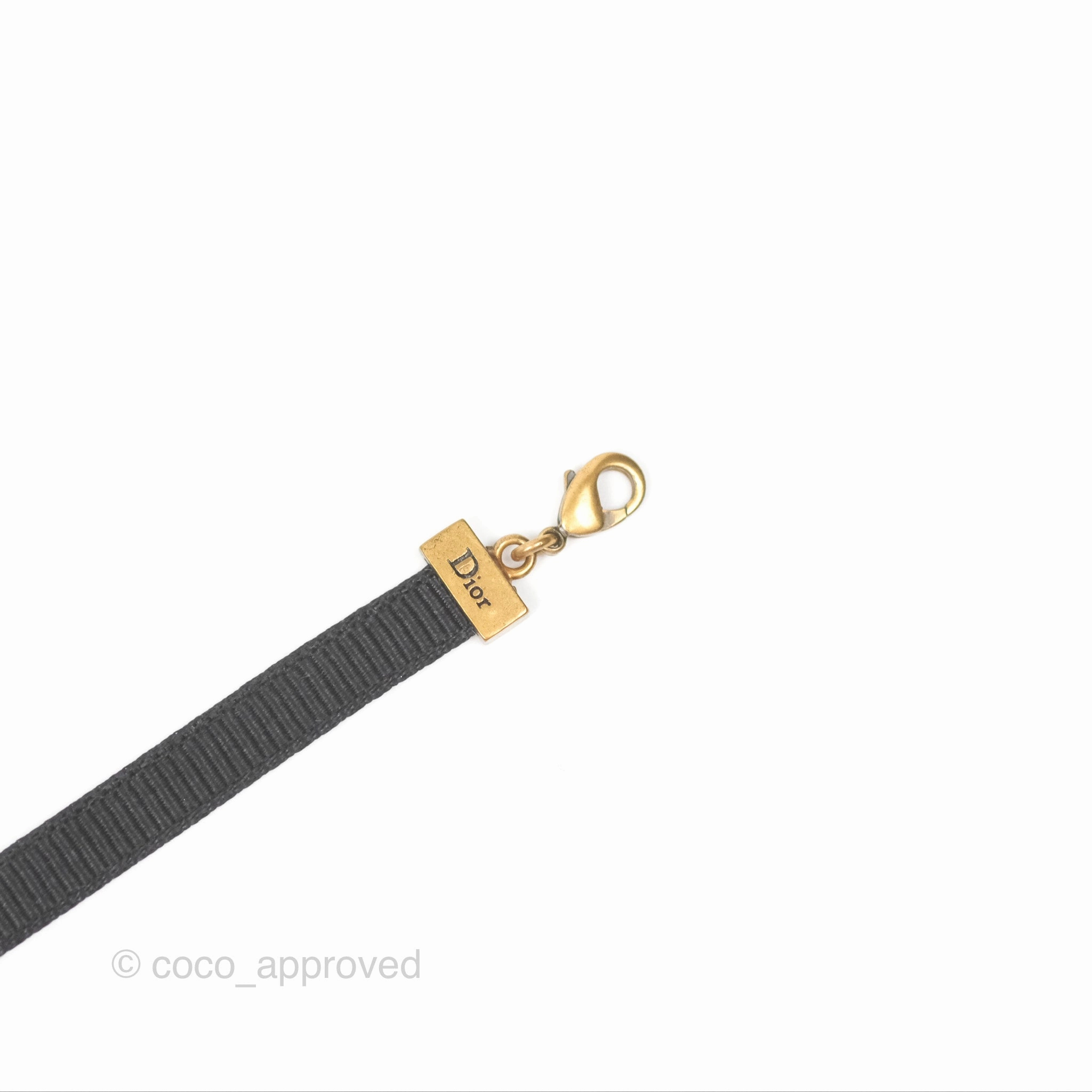 Dior J'adior Ribbon Choker Necklace Black Aged Gold Tone