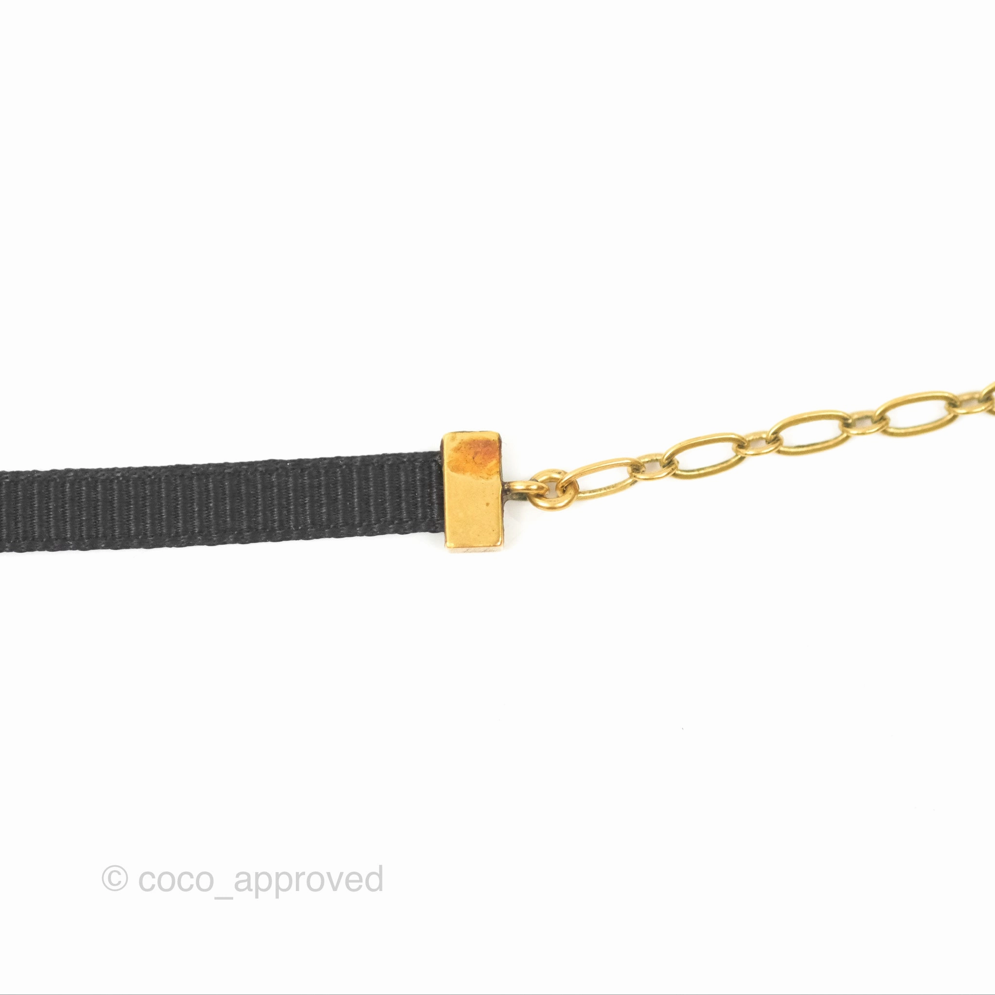 Dior J'adior Ribbon Choker Necklace Black Aged Gold Tone