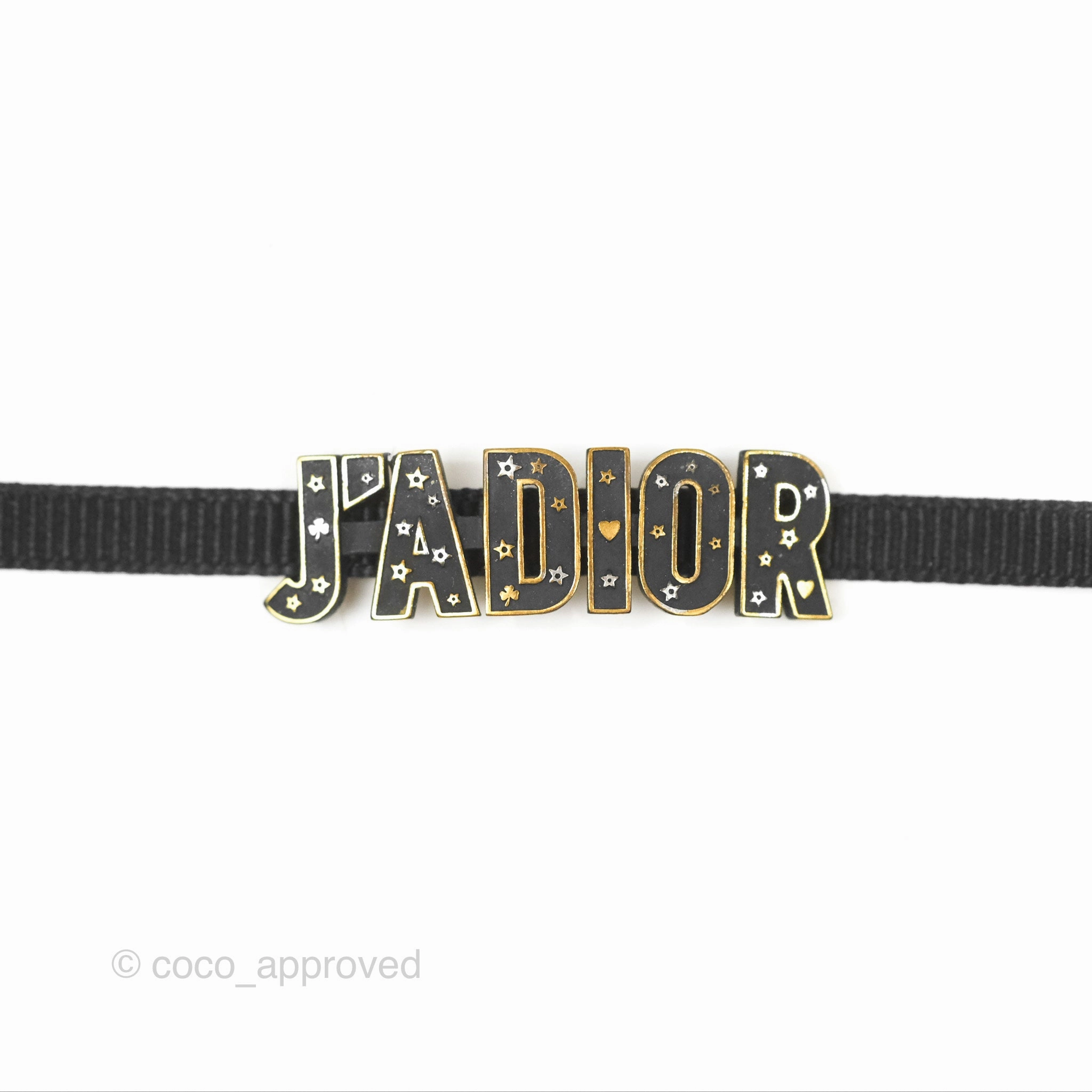 Dior J'adior Ribbon Choker Necklace Black Aged Gold Tone