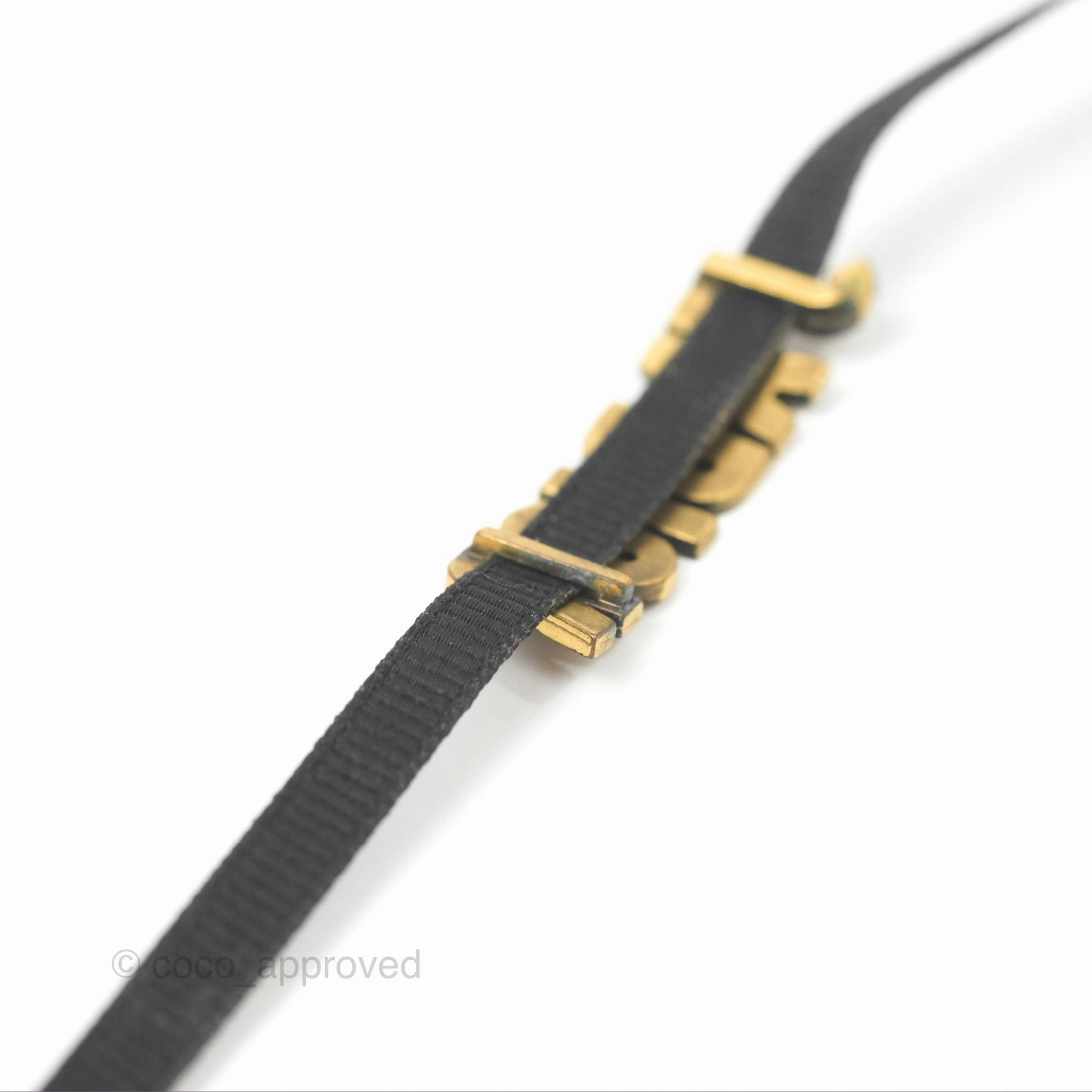 Dior J'adior Ribbon Choker Necklace Black Aged Gold Tone