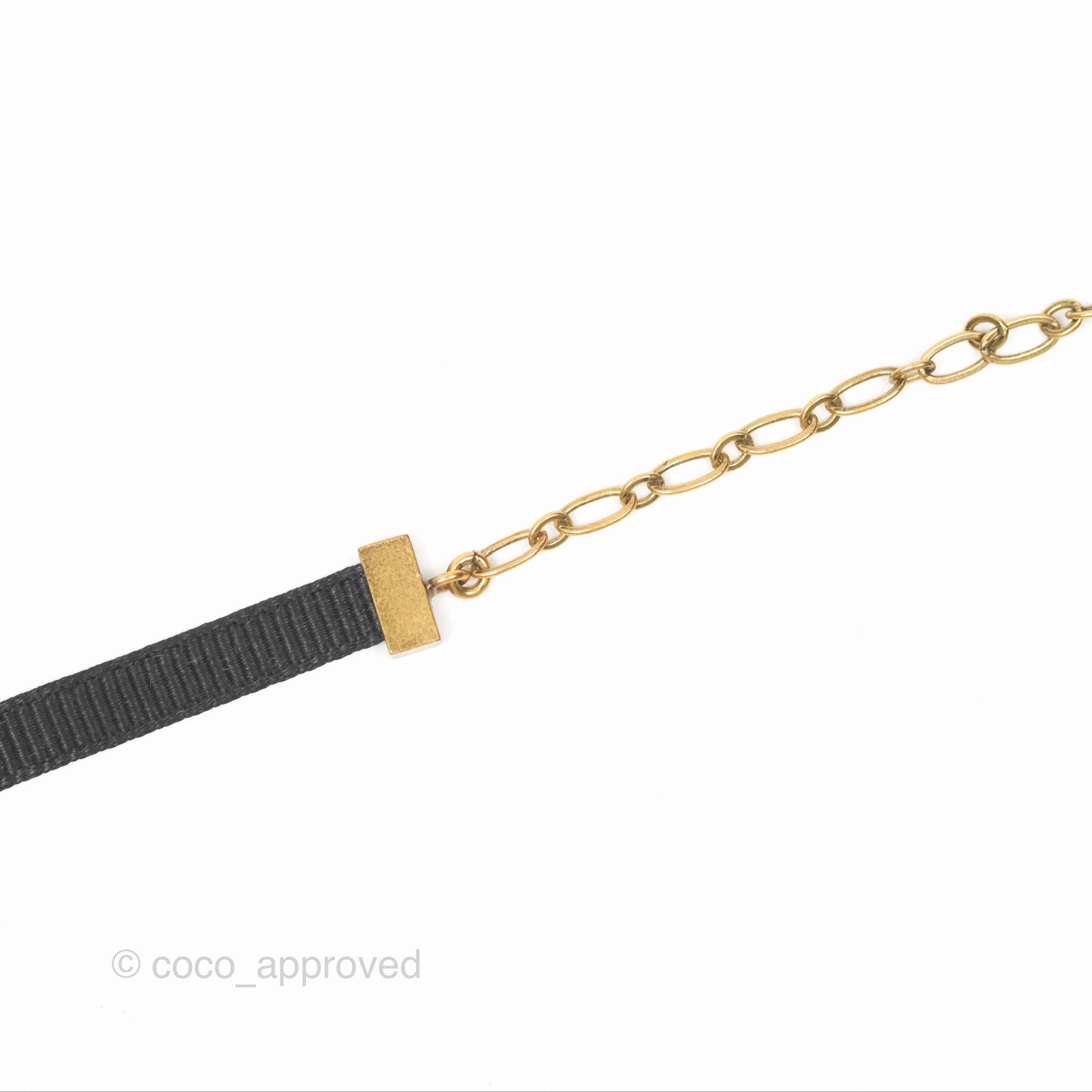 Dior J'adior Ribbon Choker Necklace Black Aged Gold Tone