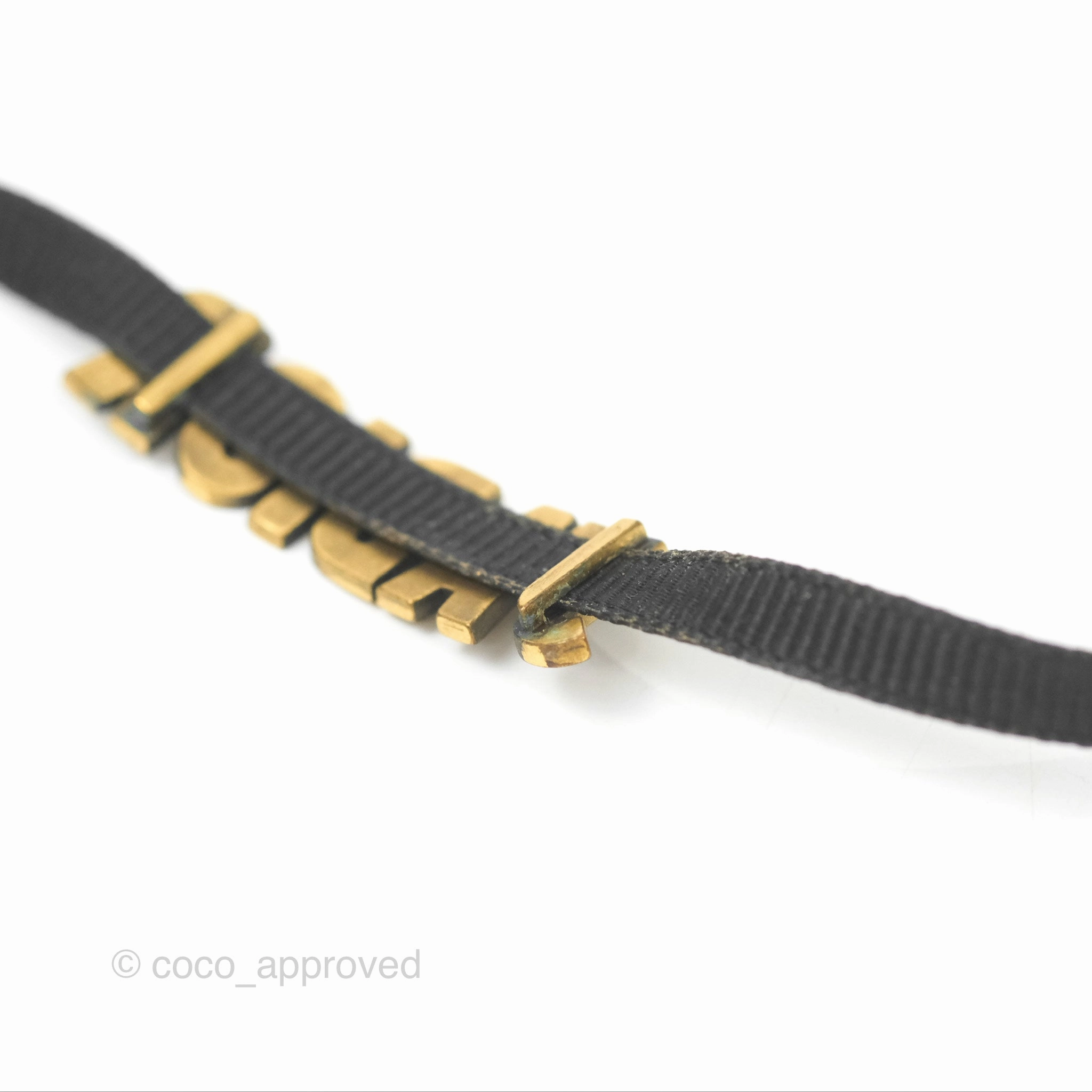 Dior J'adior Ribbon Choker Necklace Black Aged Gold Tone