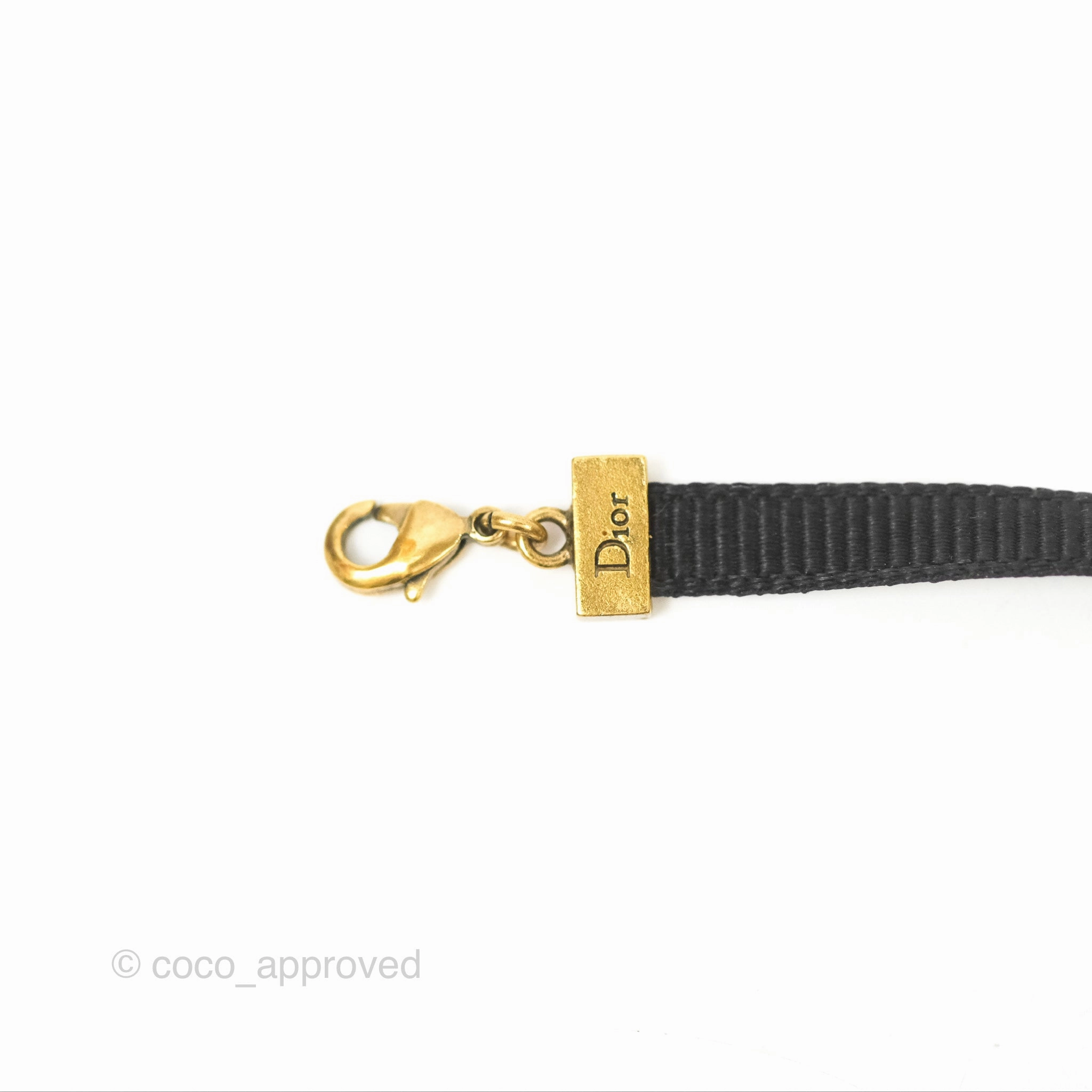 Dior J'adior Ribbon Choker Necklace Black Aged Gold Tone