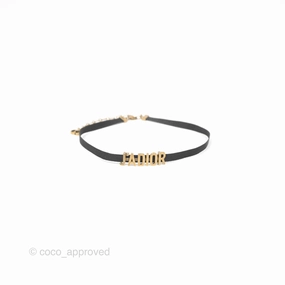 Dior J'adior Ribbon Choker Necklace Black Aged Gold Tone