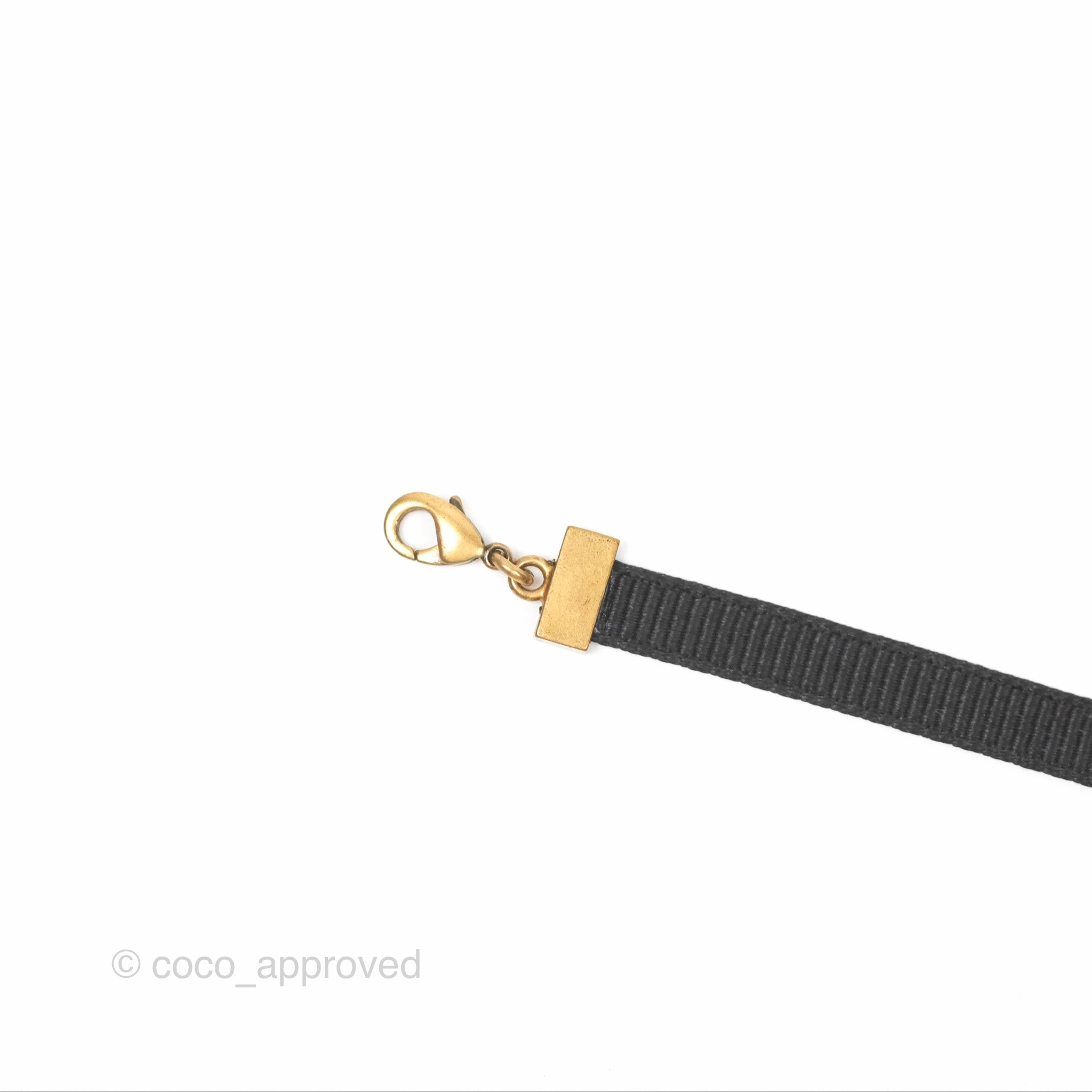 Dior J'adior Ribbon Choker Necklace Black Aged Gold Tone