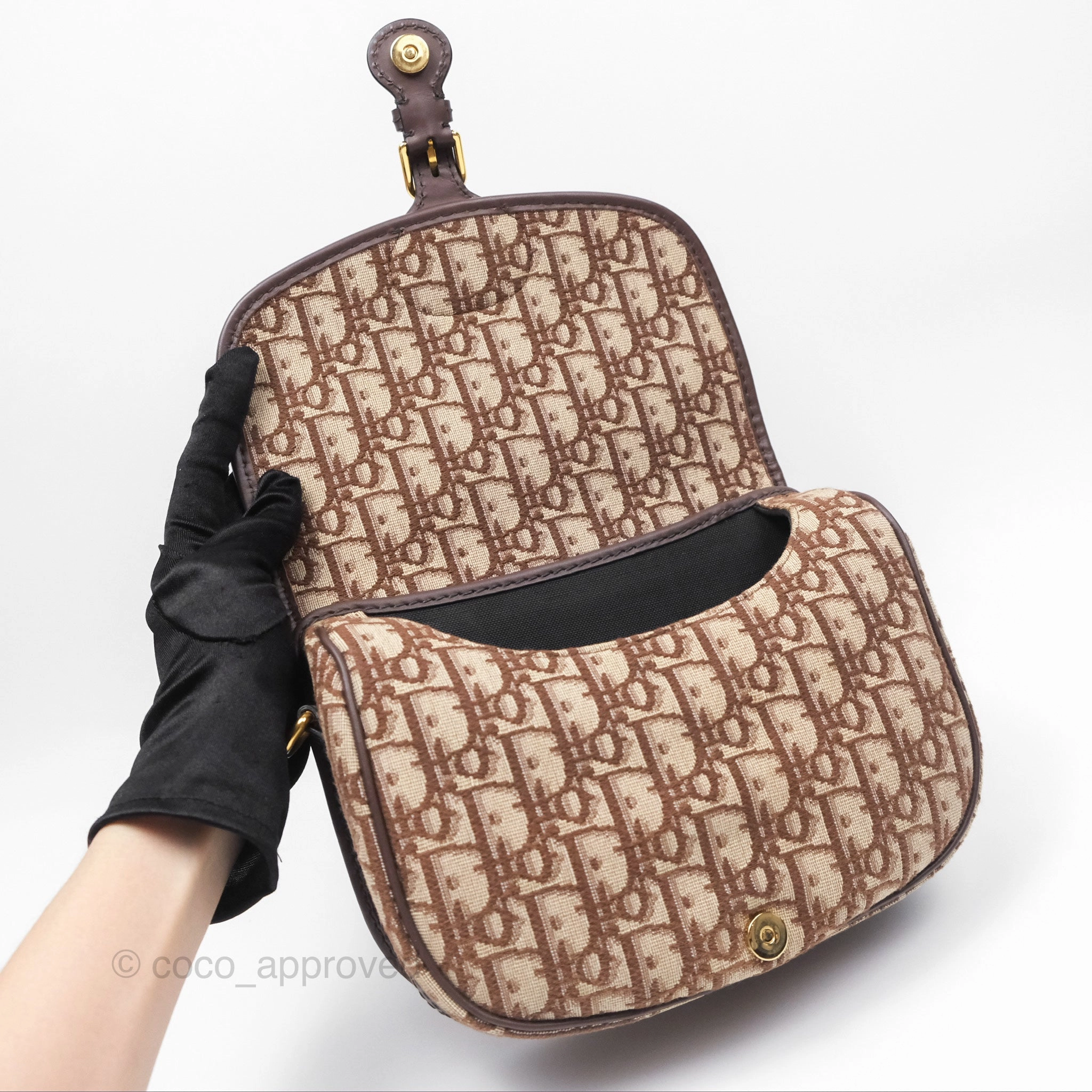 Dior Medium Bobby Bag Brown Oblique Jacquard Canvas Gold Hardware