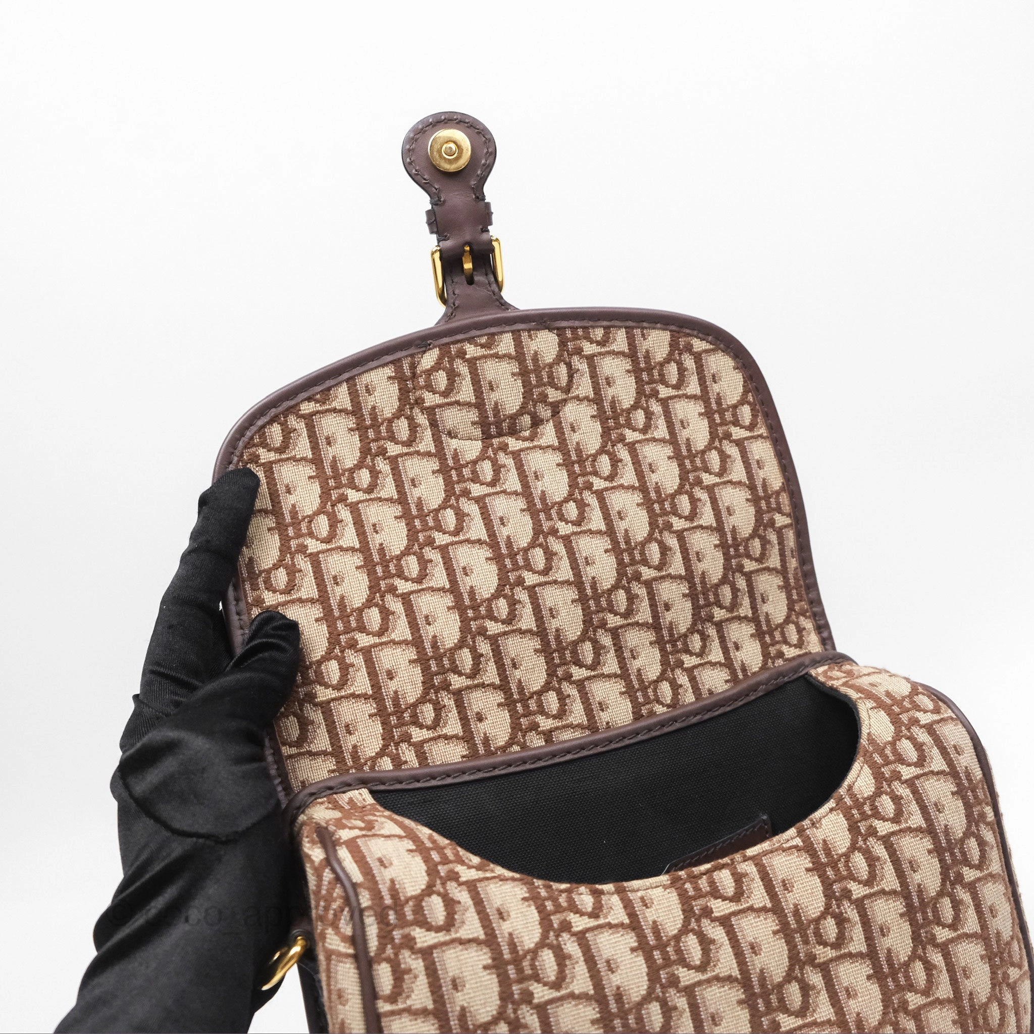 Dior Medium Bobby Bag Brown Oblique Jacquard Canvas Gold Hardware