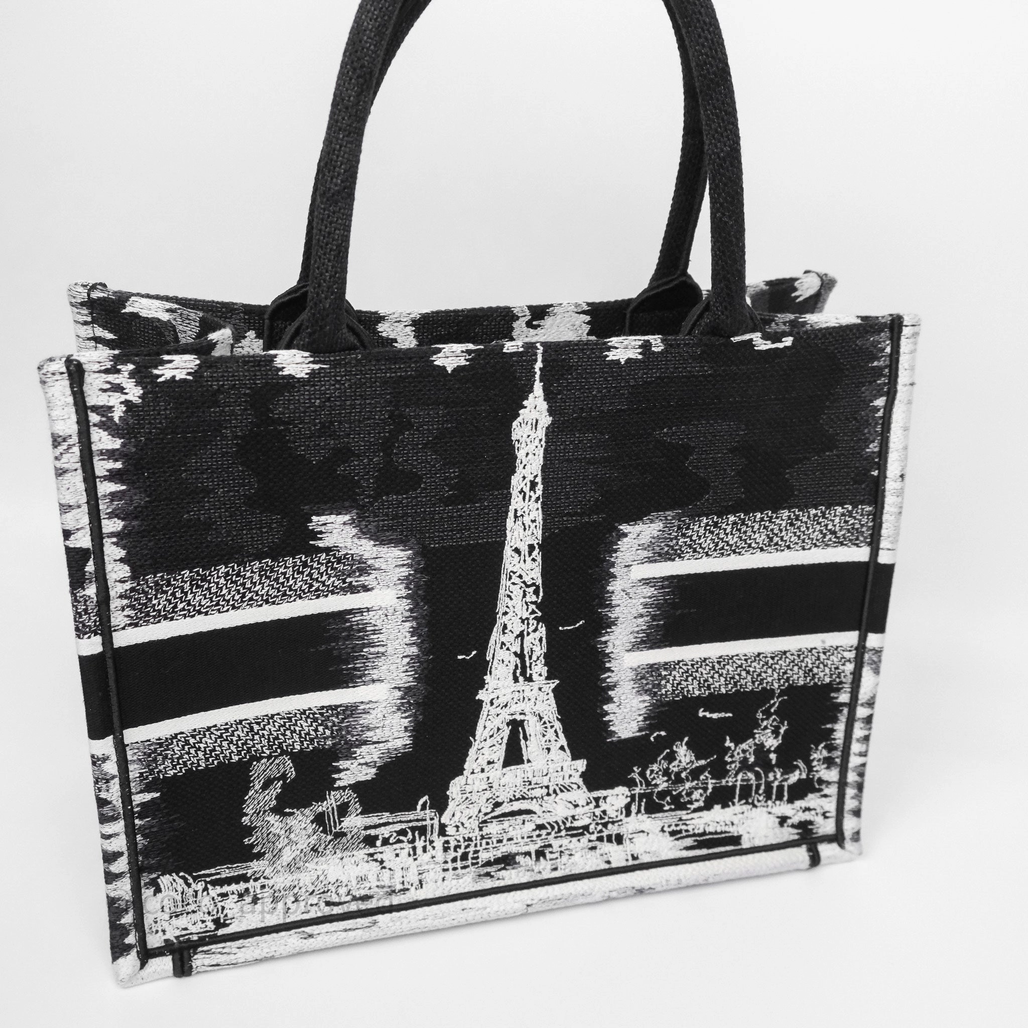Dior Medium Book Tote Paris Embroidered Black White