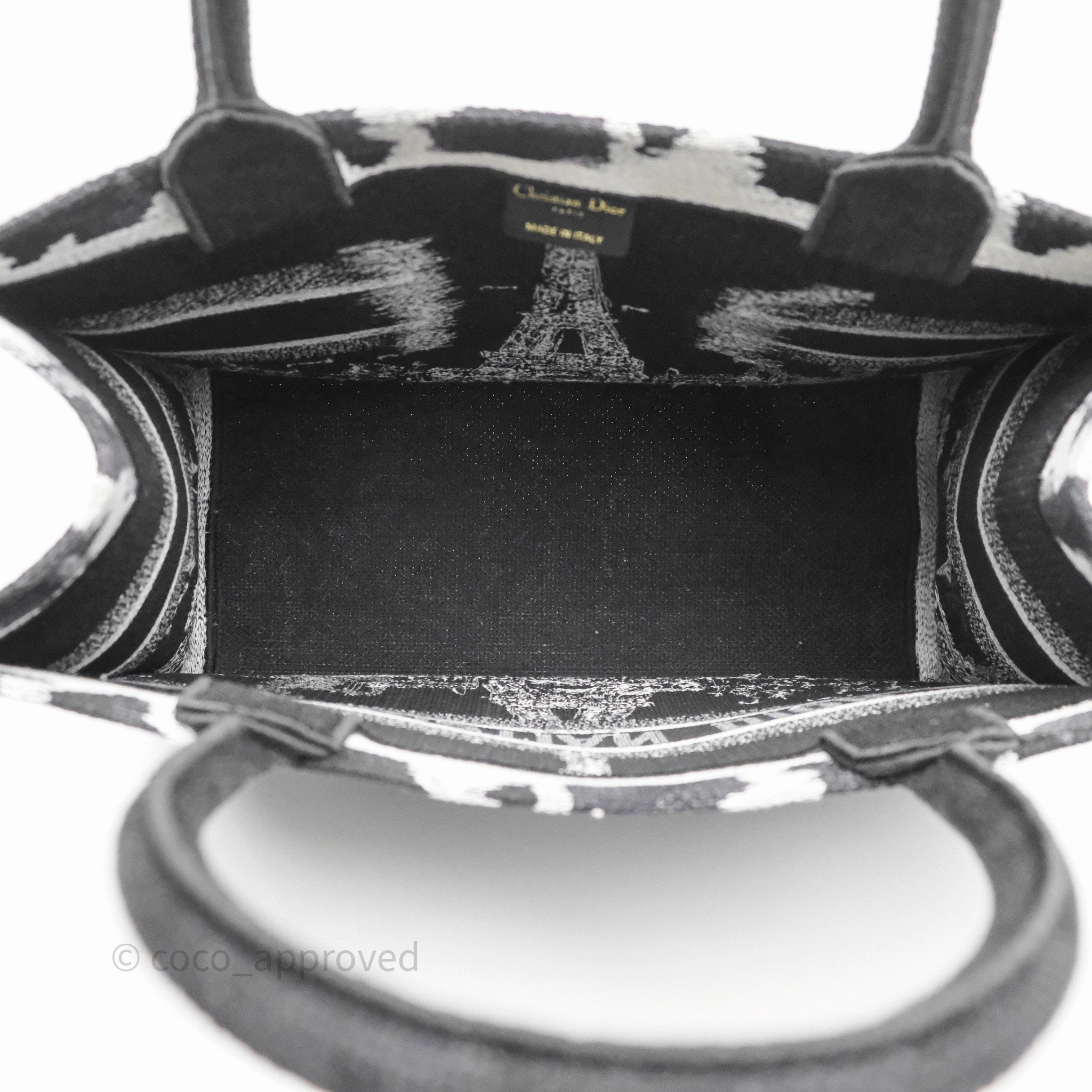 Dior Medium Book Tote Paris Embroidered Black White