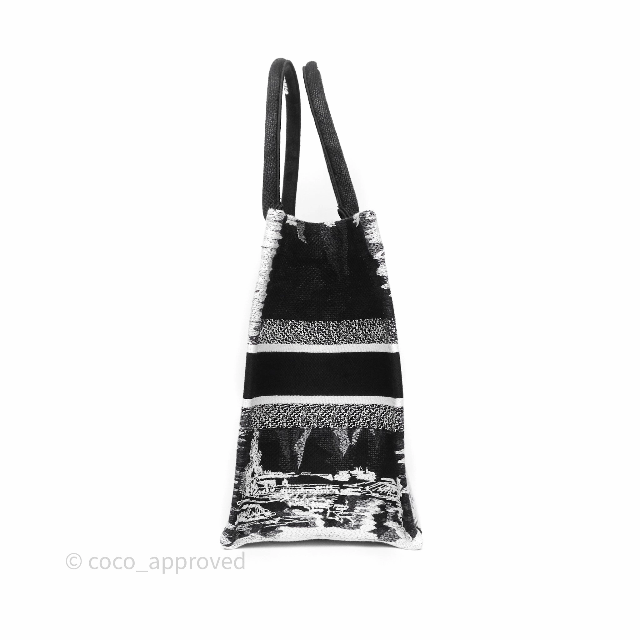 Dior Medium Book Tote Paris Embroidered Black White