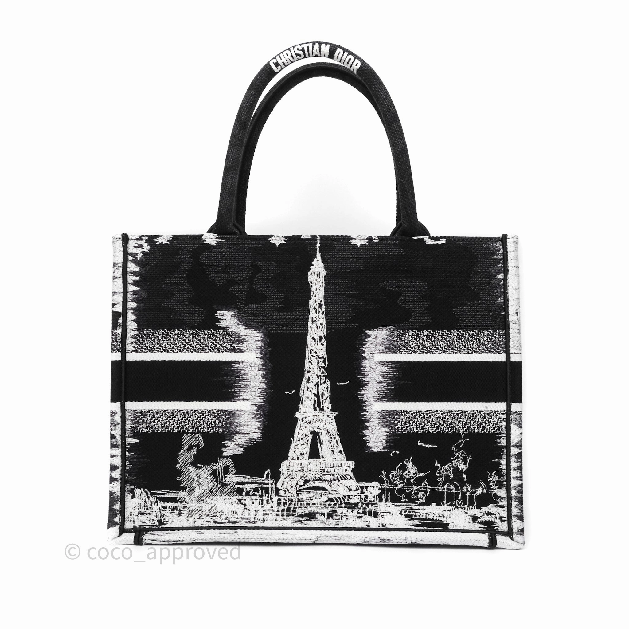 Dior Medium Book Tote Paris Embroidered Black White