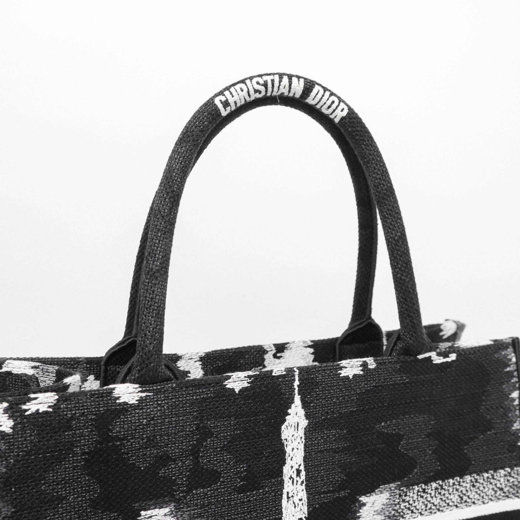 Dior Medium Book Tote Paris Embroidered Black White