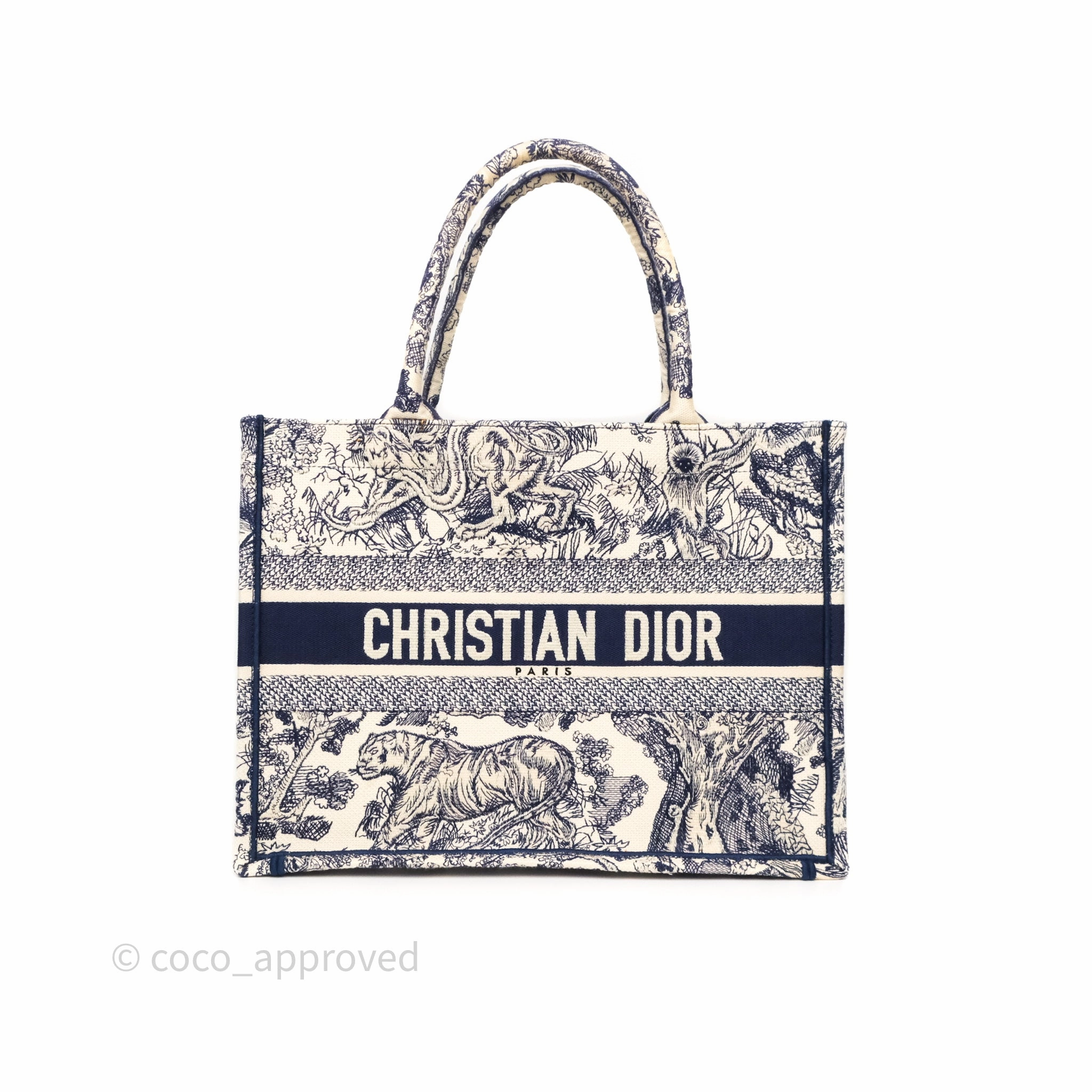 Dior Medium Book Tote White/Blue Toile De Jouy Embroidered Canvas