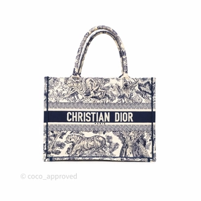Dior Medium Book Tote White/Blue Toile De Jouy Embroidered Canvas
