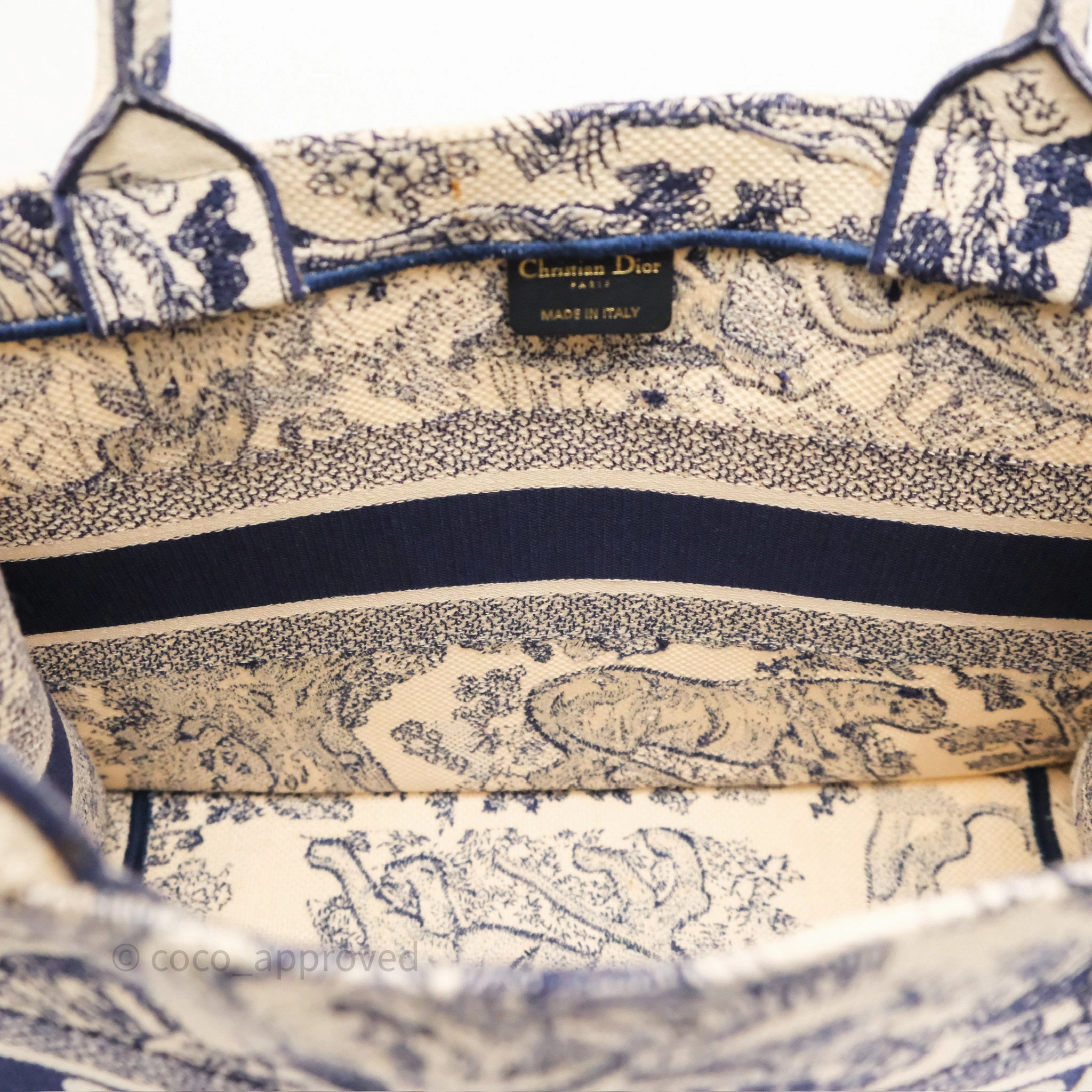 Dior Medium Book Tote White/Blue Toile De Jouy Embroidered Canvas
