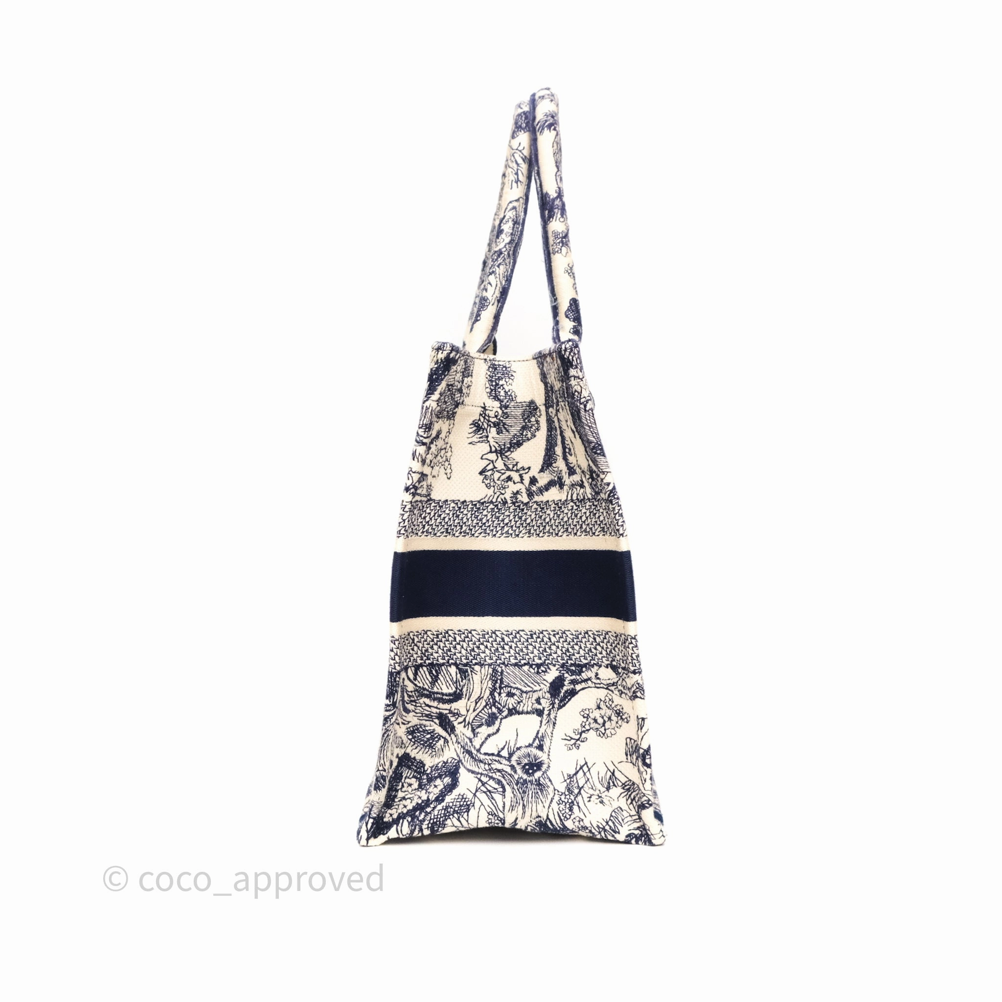 Dior Medium Book Tote White/Blue Toile De Jouy Embroidered Canvas