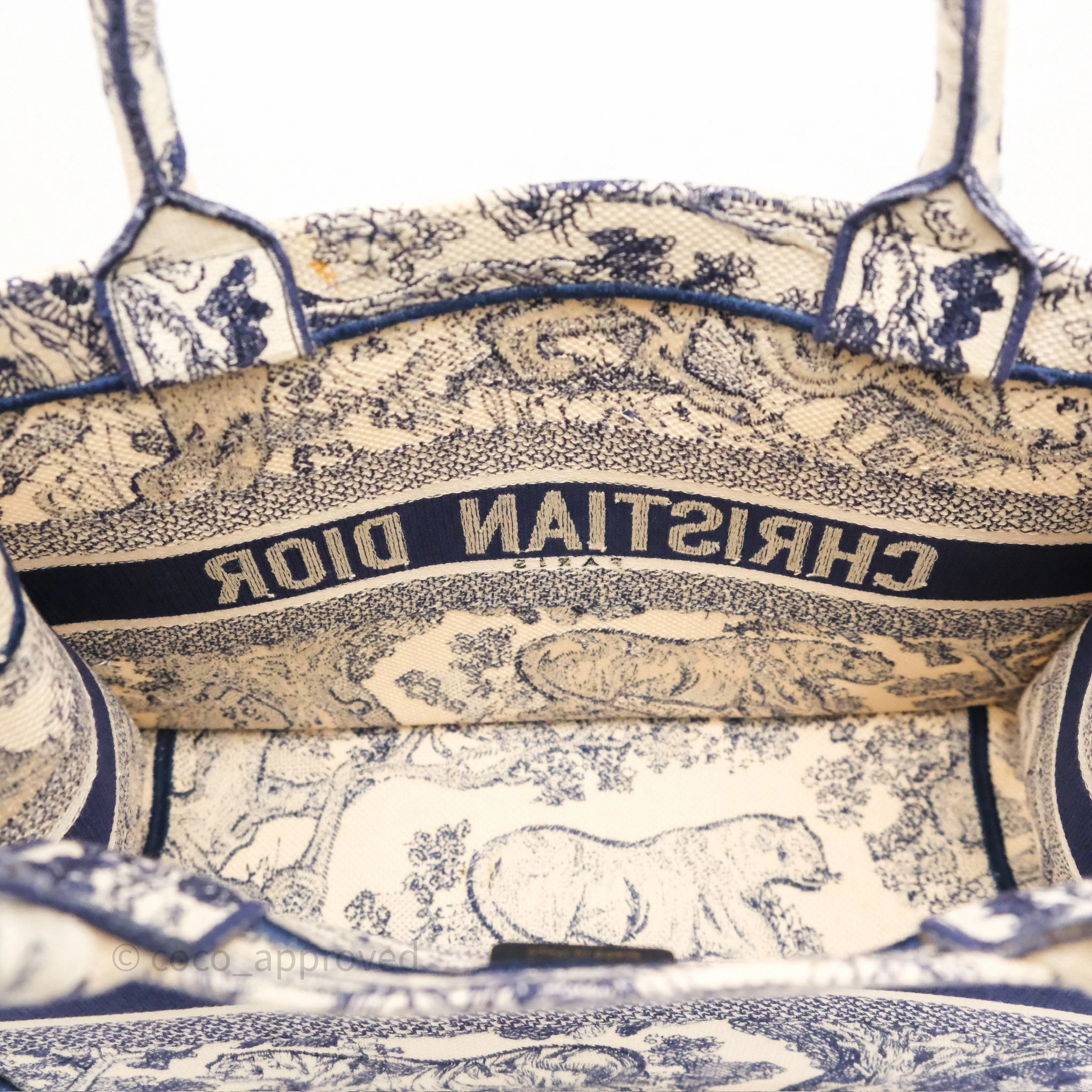 Dior Medium Book Tote White/Blue Toile De Jouy Embroidered Canvas