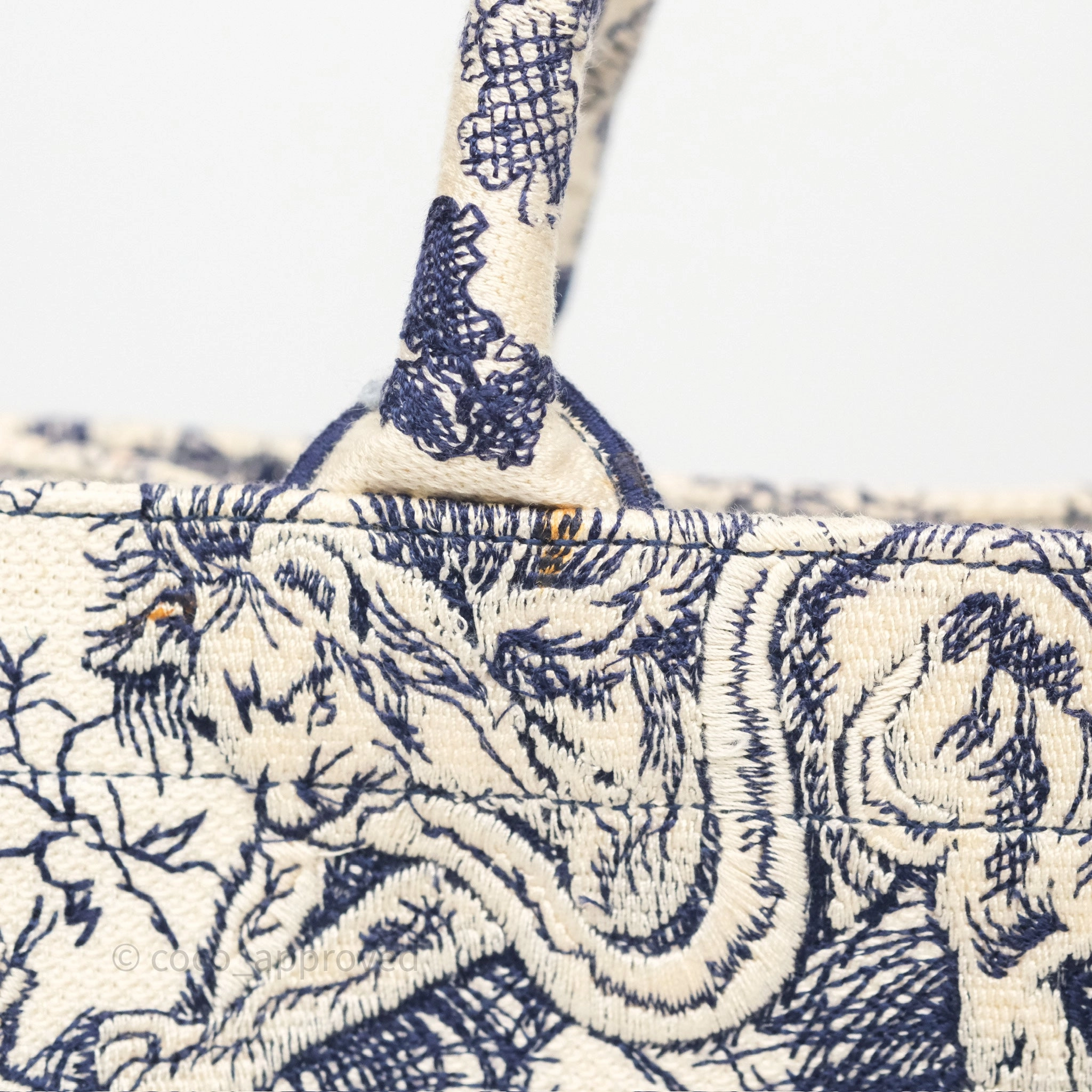 Dior Medium Book Tote White/Blue Toile De Jouy Embroidered Canvas