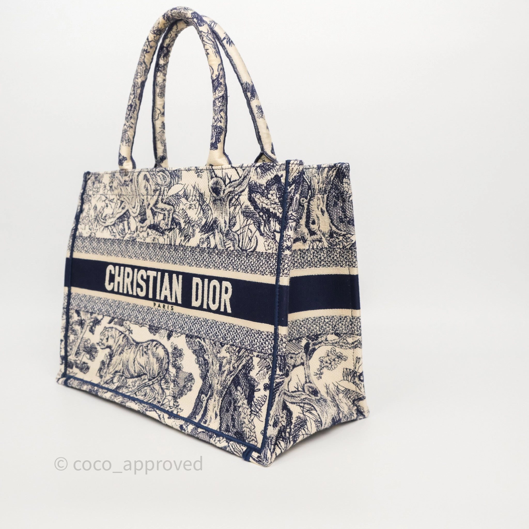 Dior Medium Book Tote White/Blue Toile De Jouy Embroidered Canvas