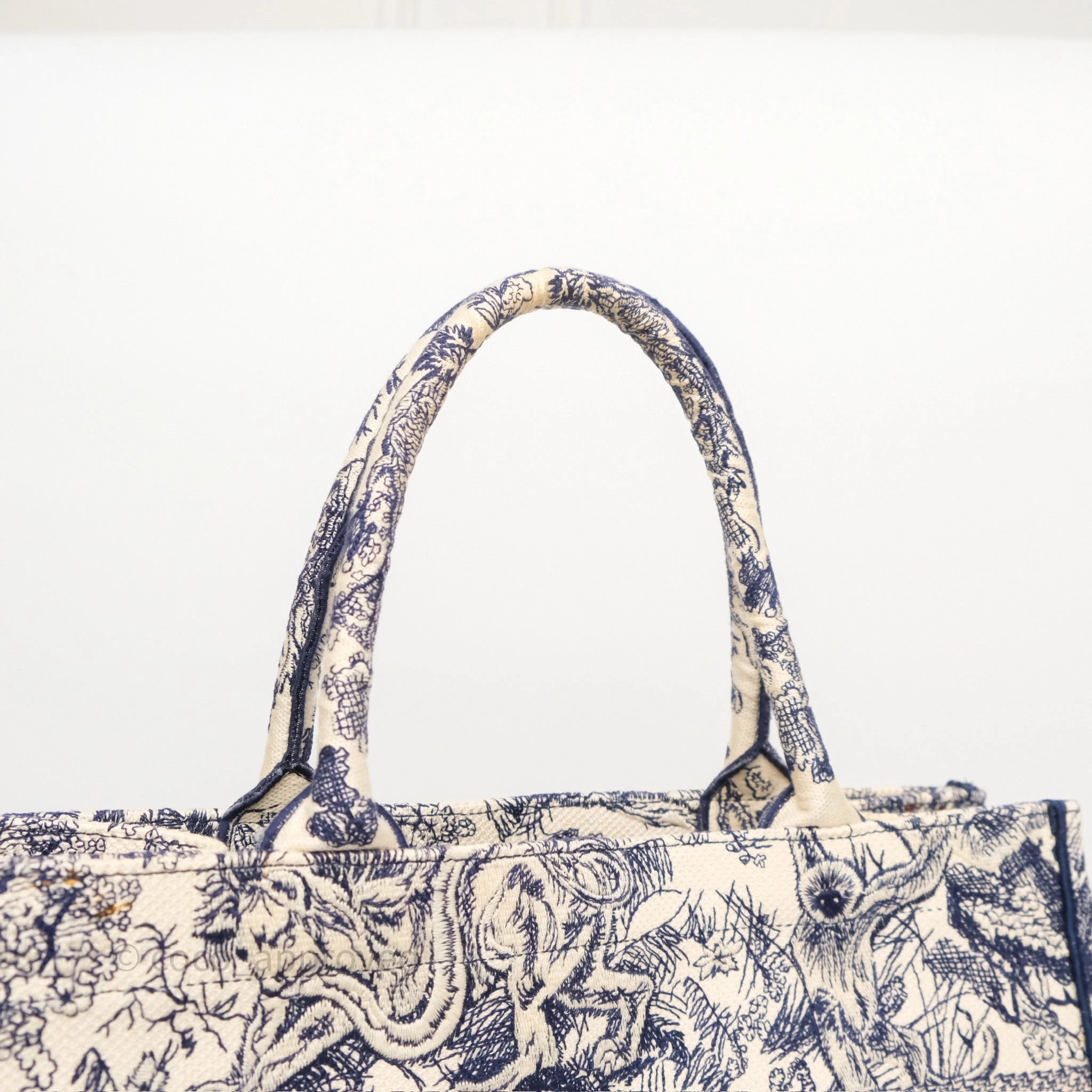 Dior Medium Book Tote White/Blue Toile De Jouy Embroidered Canvas
