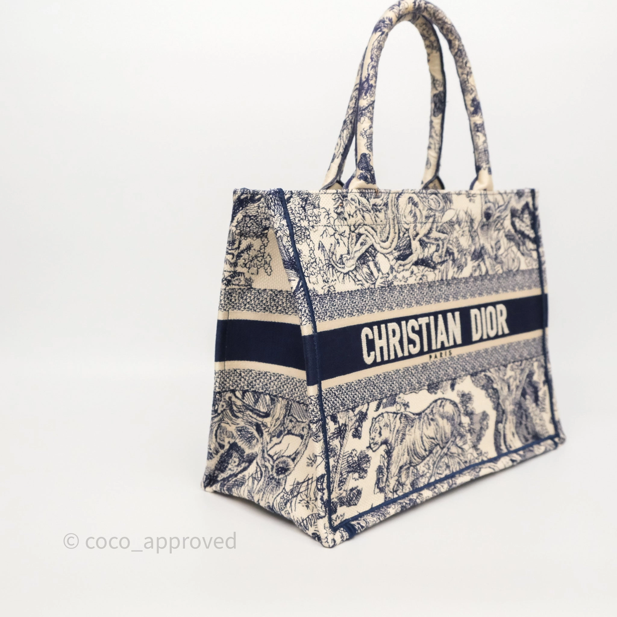 Dior Medium Book Tote White/Blue Toile De Jouy Embroidered Canvas