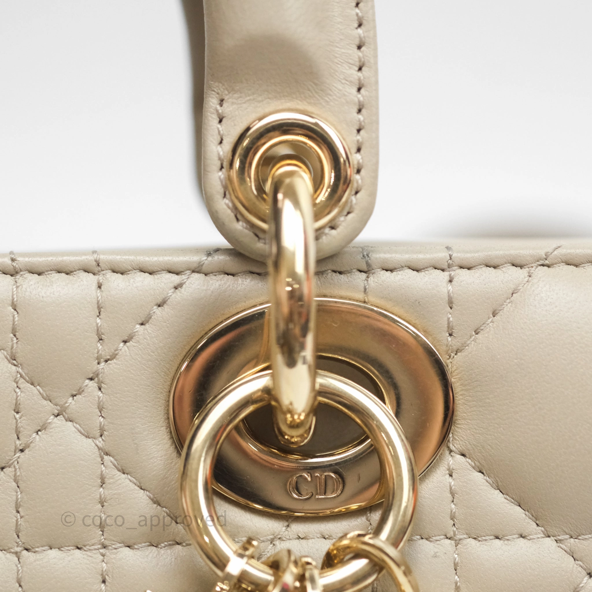 Dior Medium Lady D-Joy Bag Sand Lambskin Cannage Gold Hardware