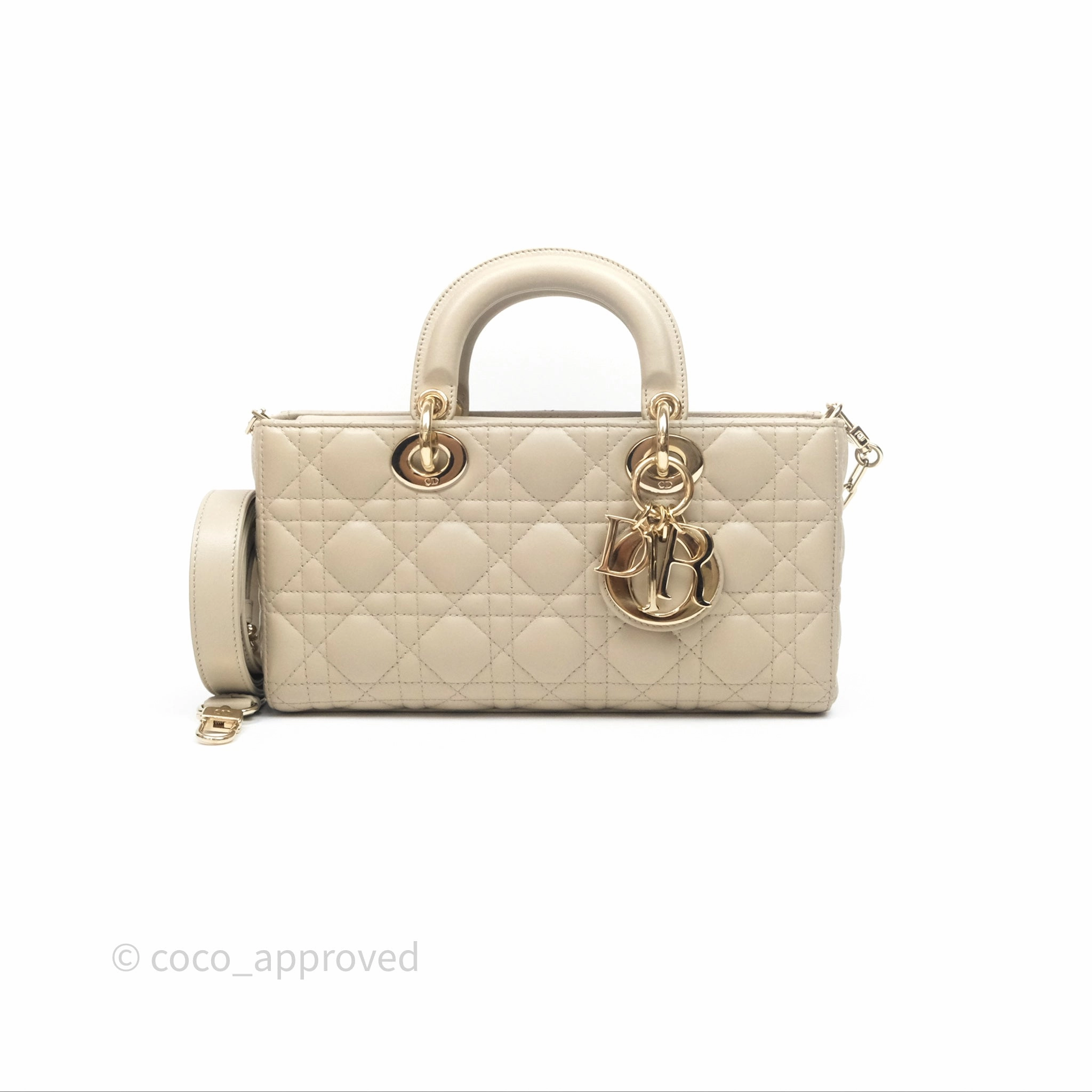 Dior Medium Lady D-Joy Bag Sand Lambskin Cannage Gold Hardware