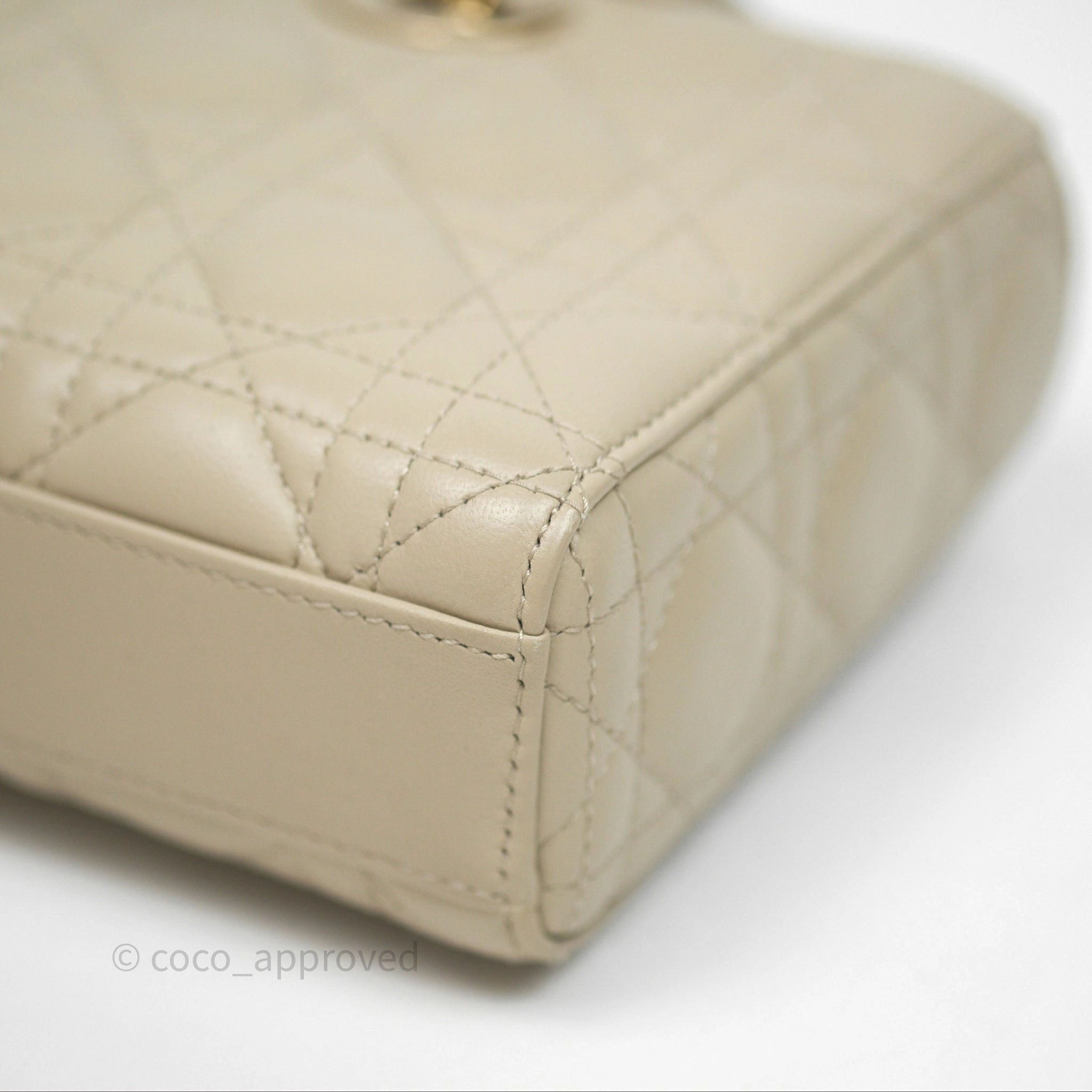 Dior Medium Lady D-Joy Bag Sand Lambskin Cannage Gold Hardware